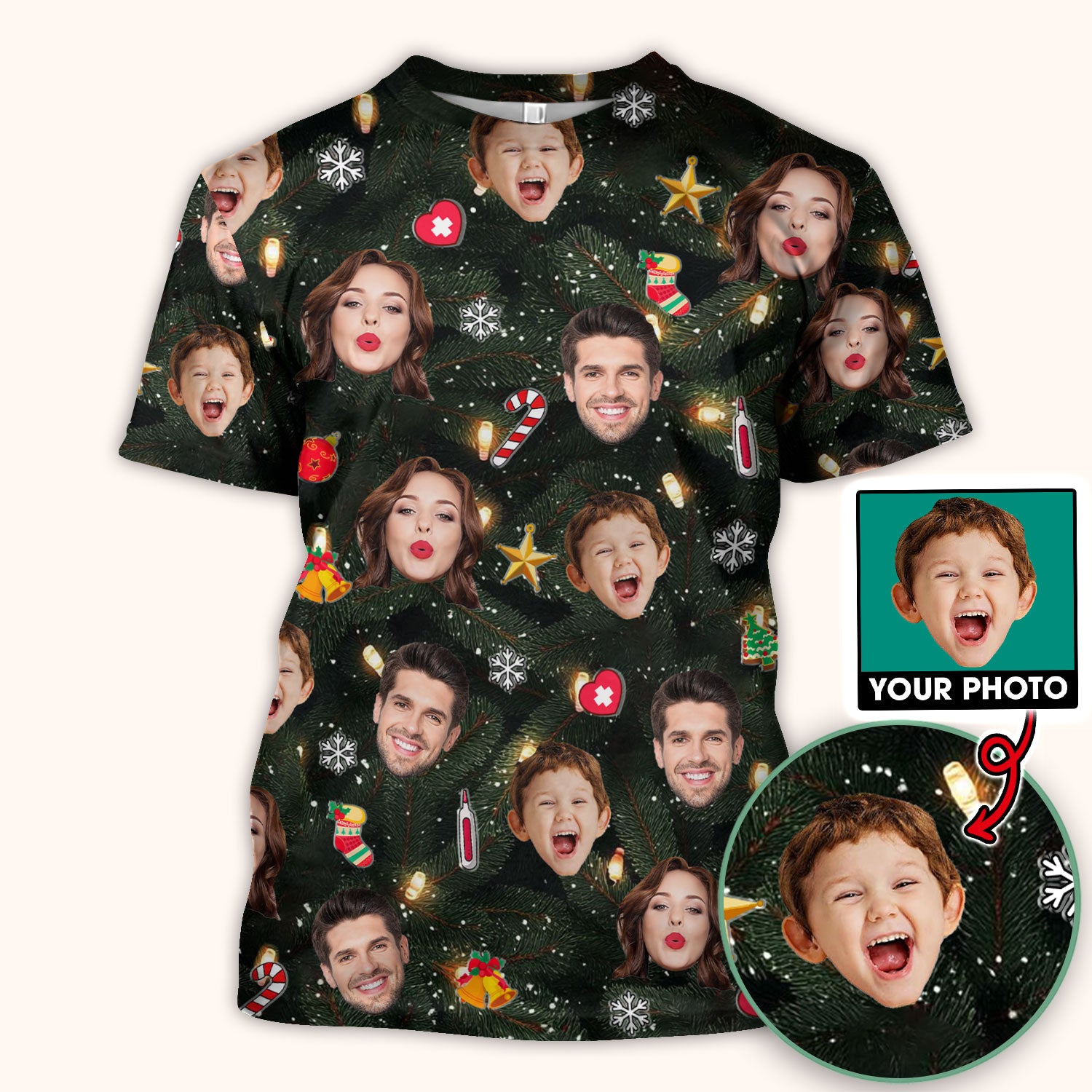 Personalized Christmas Photo Scrub Top, Funny Xmas Custom Face Scrub Shirt, Breathable Fabrics Nursing Uniform