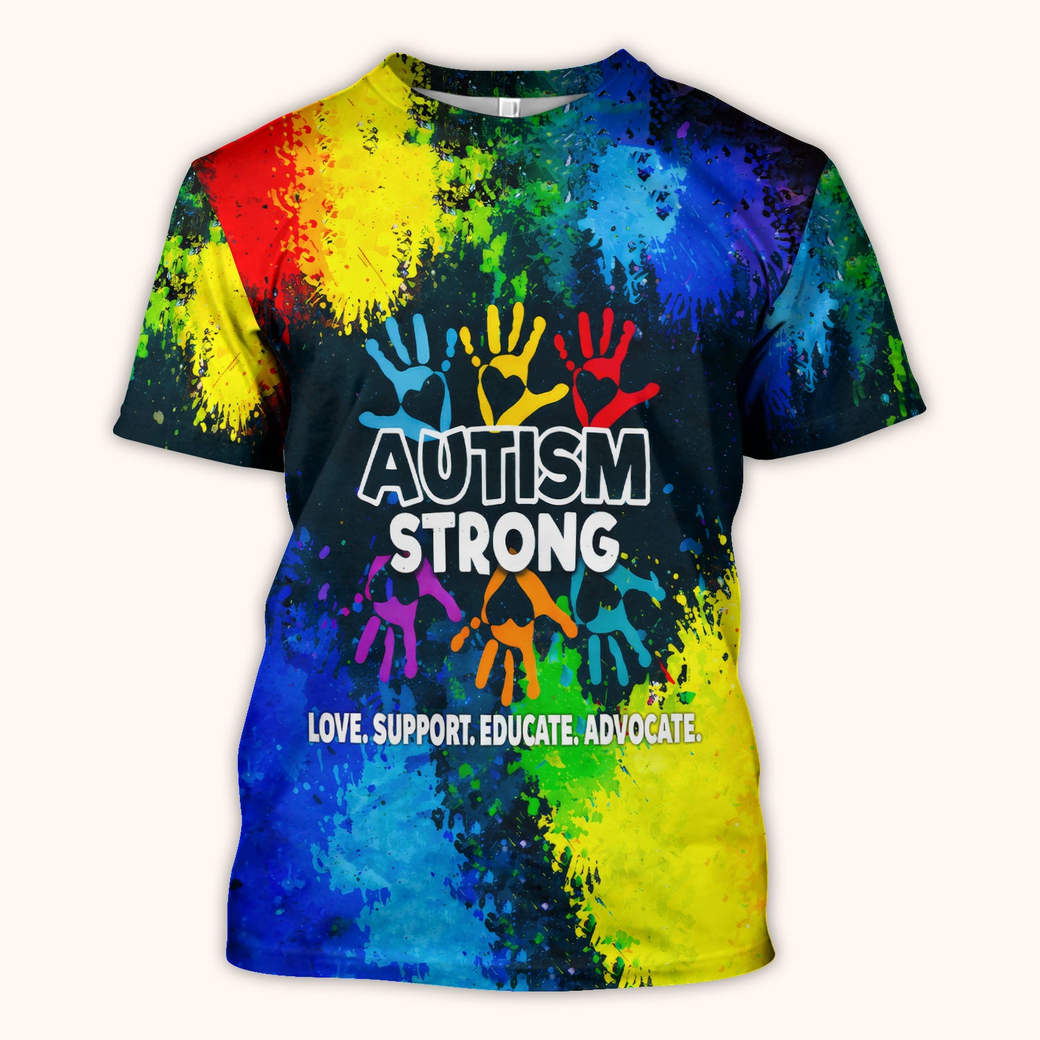 Autism Strong Colorful Handprint Scrub Top, Breathable Fabrics Nursing Uniform