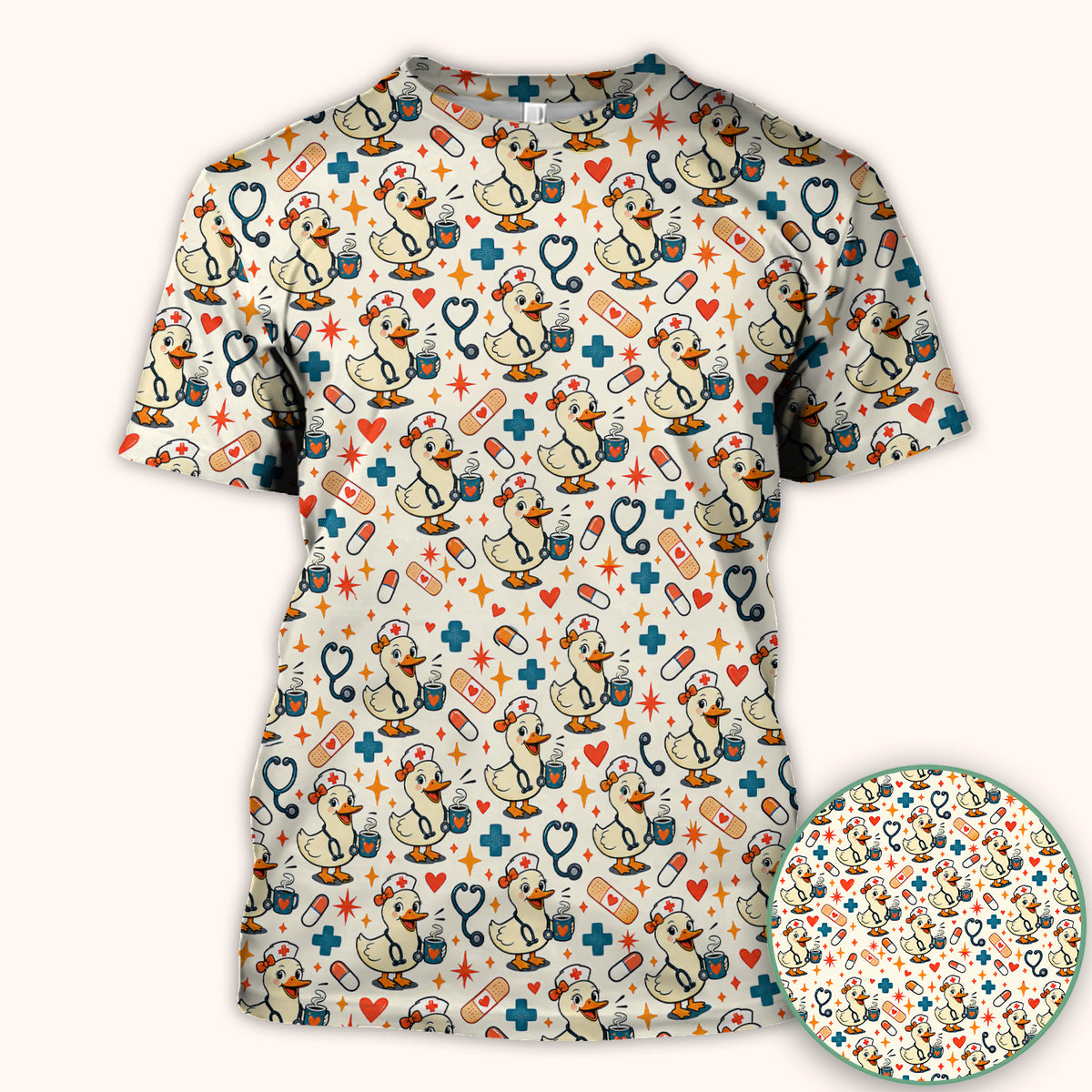 Cute Nurse Duck With Coffee Scrub Top, Comfortable Scrubs for Nurses
