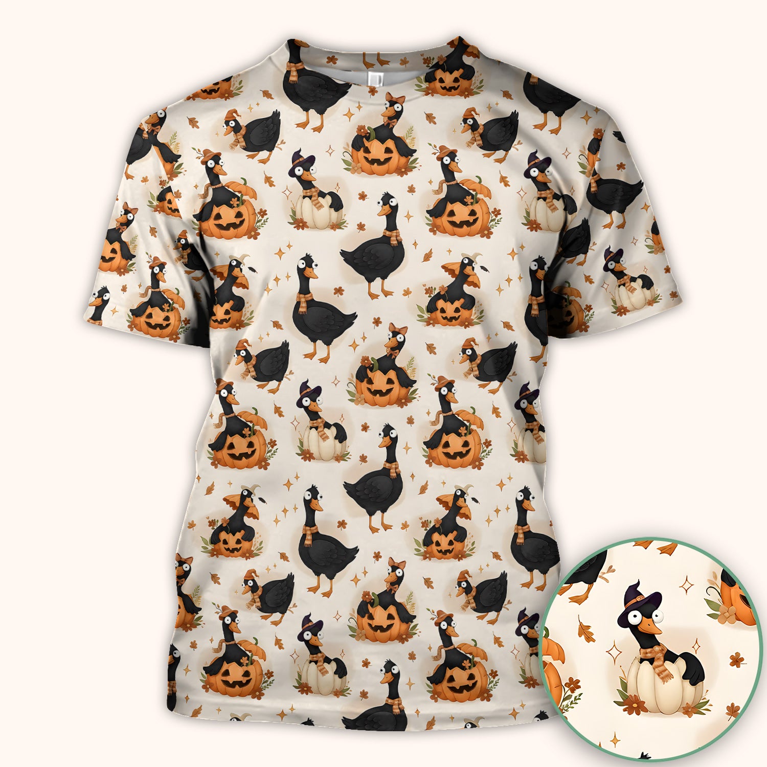 Pumpkin Black Goose Print Scrub Top, Comfortable Scrubs for Nurses