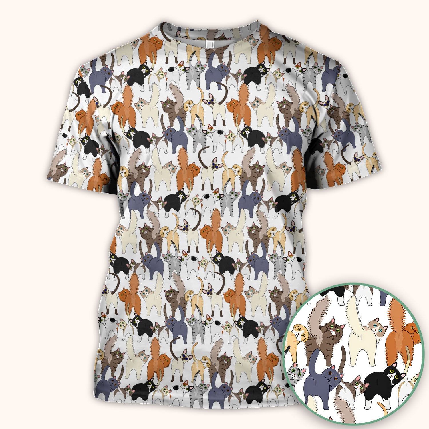 Whimsical Multicolor Cat Cartoon Pattern Scrub Top, Comfortable Scrubs for Nurses