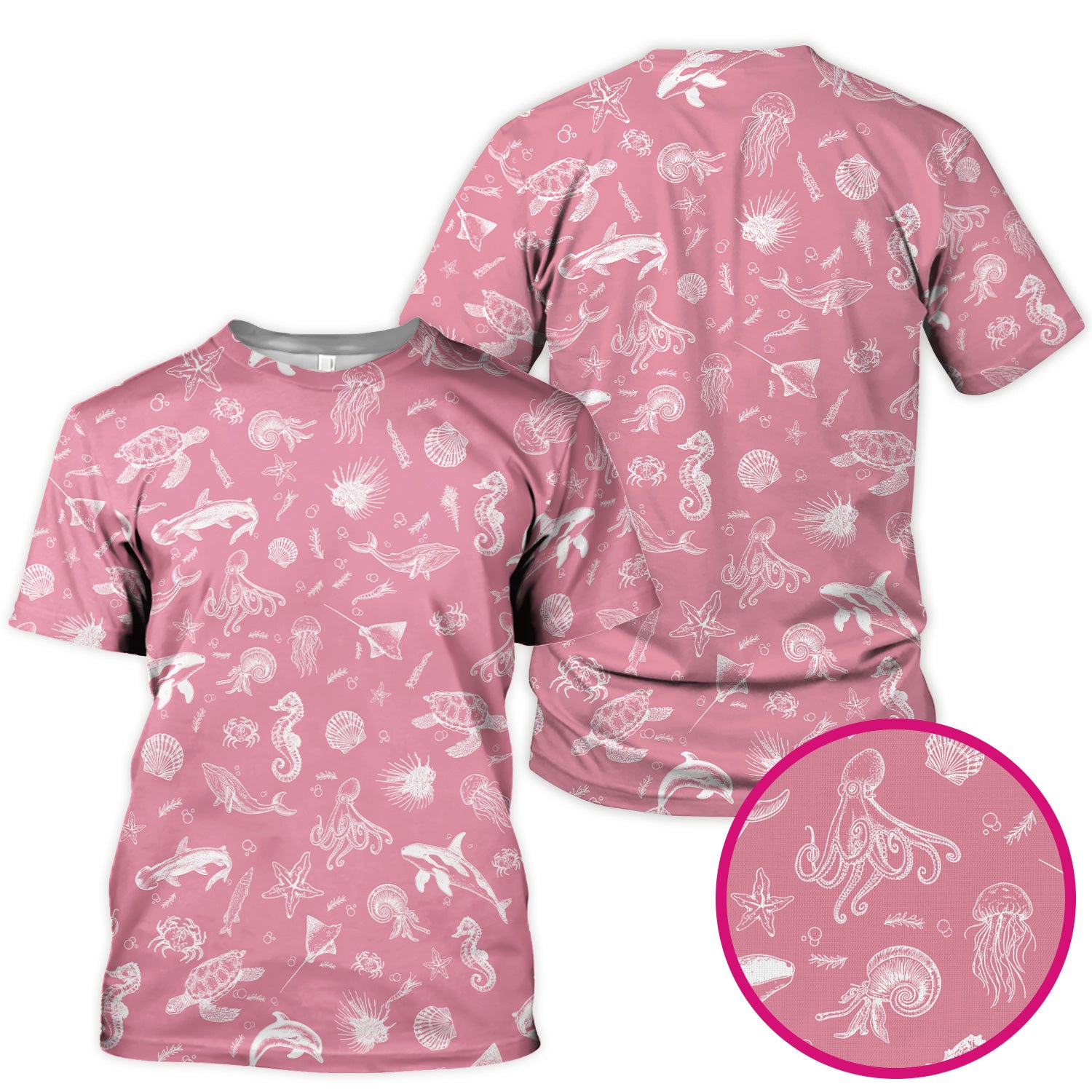 Marine Sea Life Pattern Scrub Top, Breathable Fabrics Nursing Uniform
