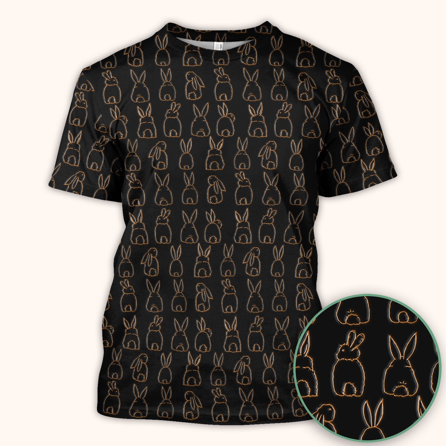 Cartoon Bunny Line Art Pattern Medical Scrub Top, Comfortable Scrubs for Nurses, Easter