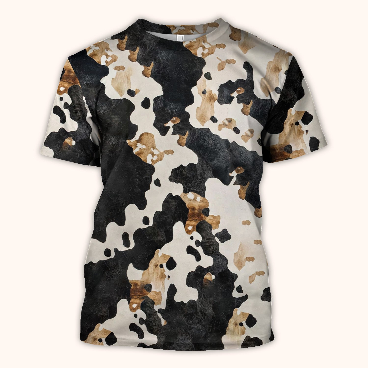 Classic Cow Print Pattern Scrub Top, Breathable Fabrics Nursing Uniform
