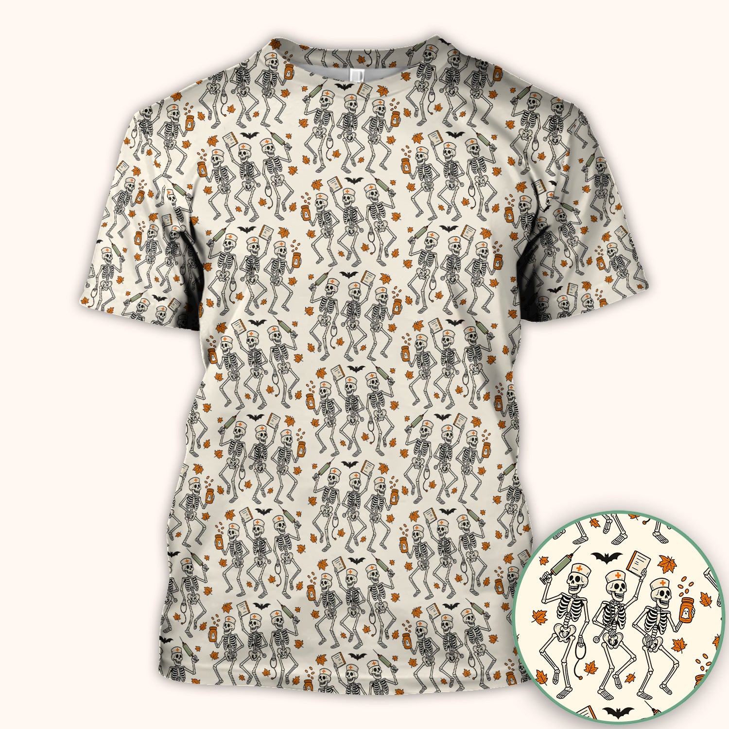 Funny Halloween Skeleton Pattern Scrub Top, Comfortable Scrubs for Nurses