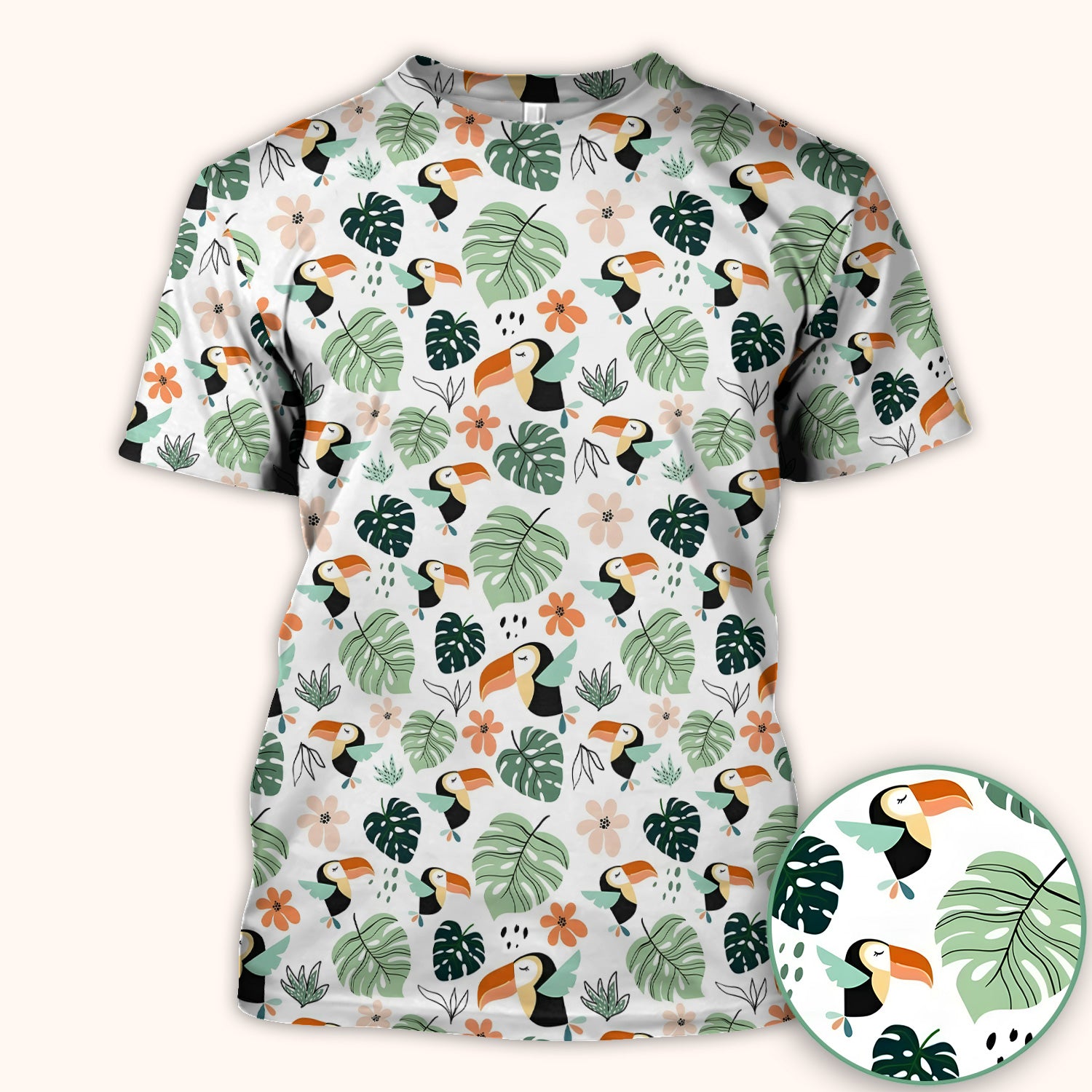 Tropical Toucan Leaf Floral Pattern Scrub Top, Comfortable Scrubs for Nurses