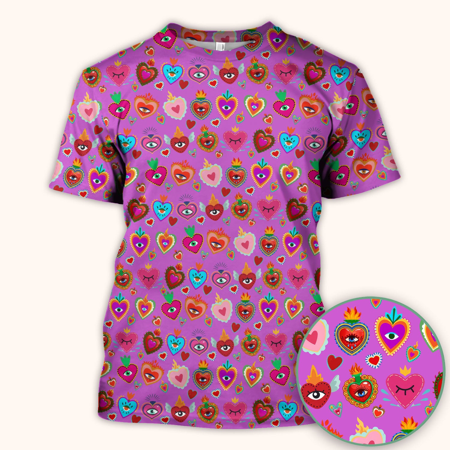 Valentine Colorful Sacred Heart Print Medical Scrub Top, Comfortable Scrubs for Nurses