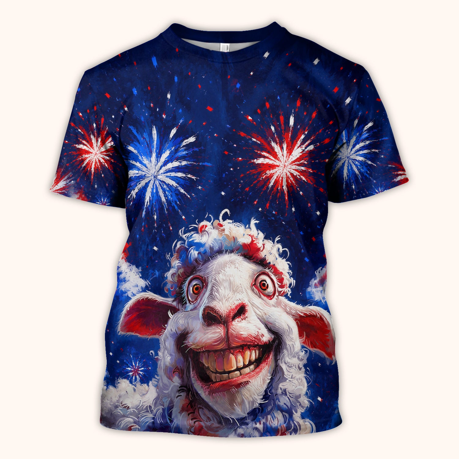 Funny Patriotic Sheep Fireworks Print Scrub Top, Comfortable Scrubs for Nurses