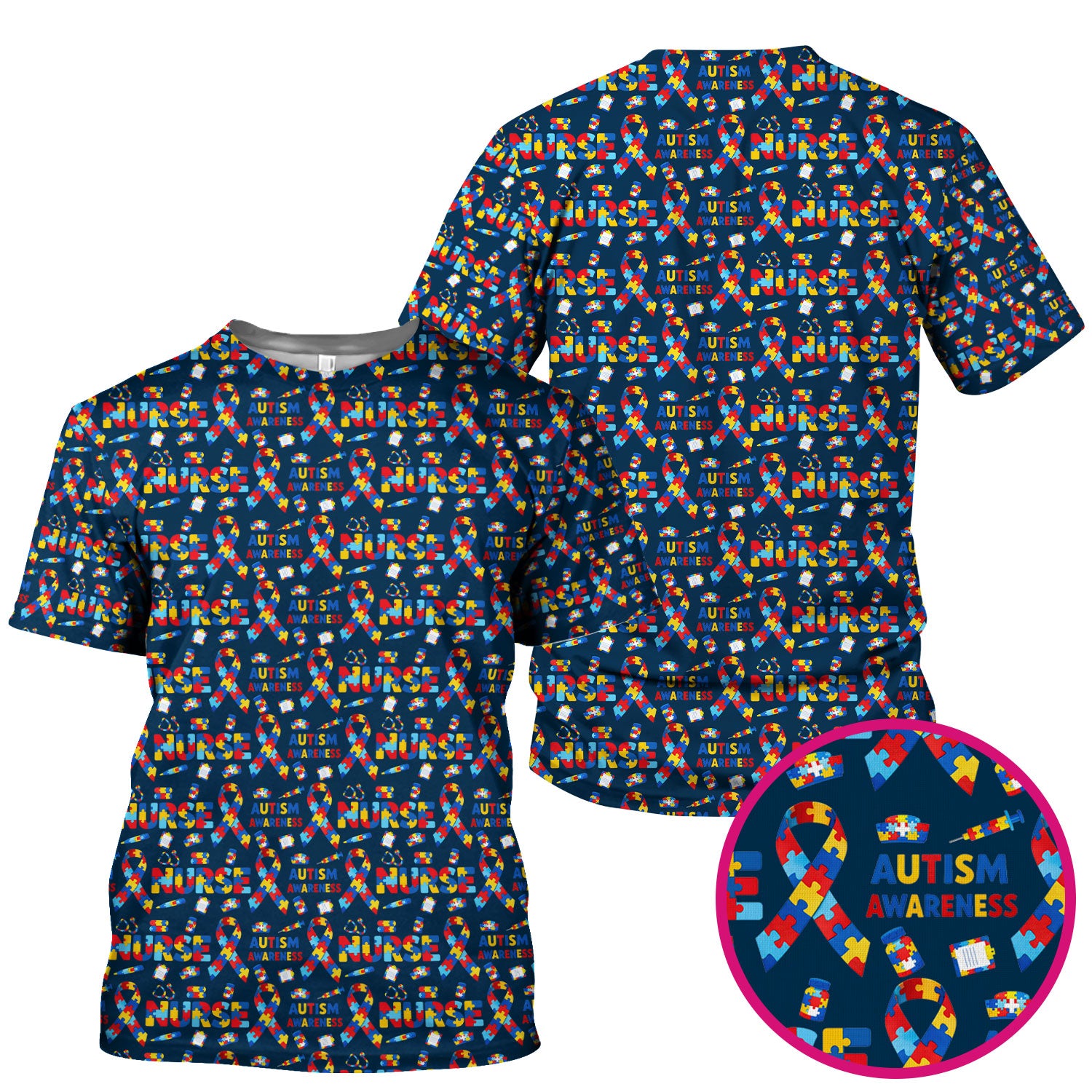 Autism Awareness Nurse Puzzle Ribbon Print Scrubs, Comfortable Scrubs for Nurses