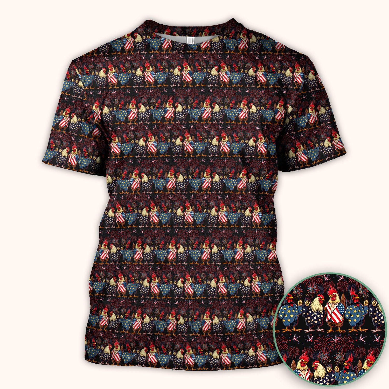 Patriotic Rooster Fireworks Pattern Scrub Top, Comfortable Scrubs for Nurses
