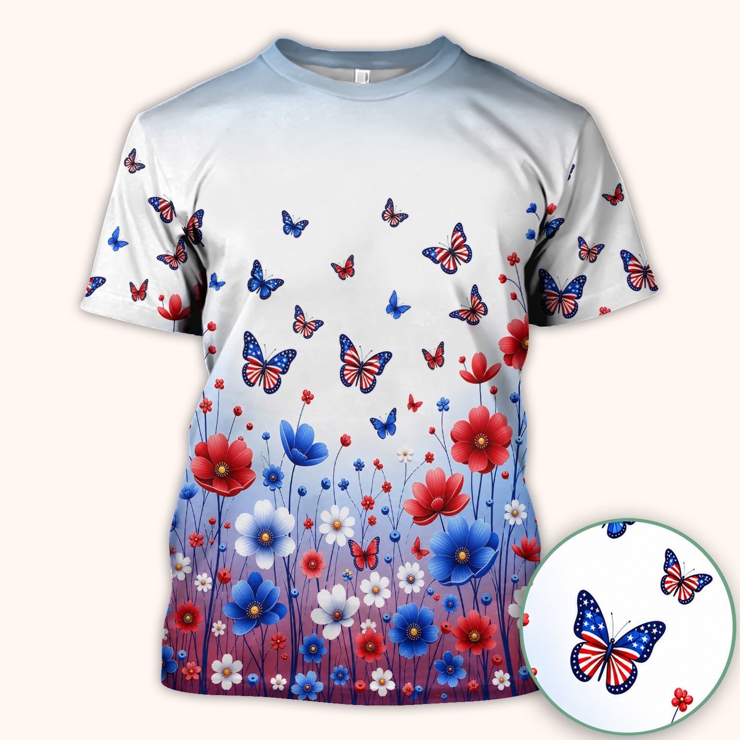 Patriotic Butterfly Wildflower Garden Pattern Scrub Top, Comfortable Scrubs for Nurses