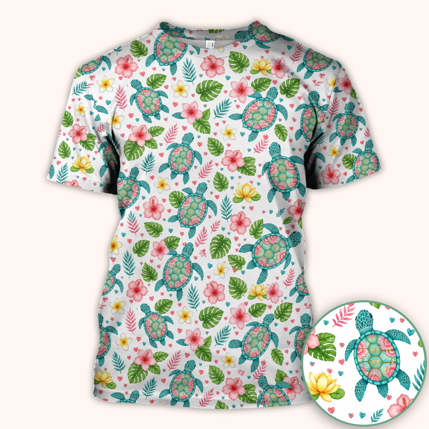 Tropical Sea Turtle Floral Pattern Scrub Top, Comfortable Scrubs for Nurses