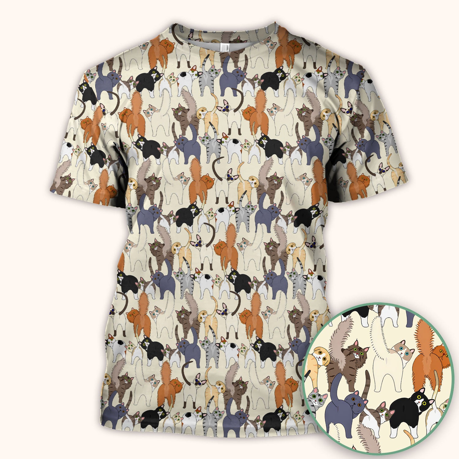 Whimsical Multicolor Cat Cartoon Pattern Scrub Top, Comfortable Scrubs for Nurses