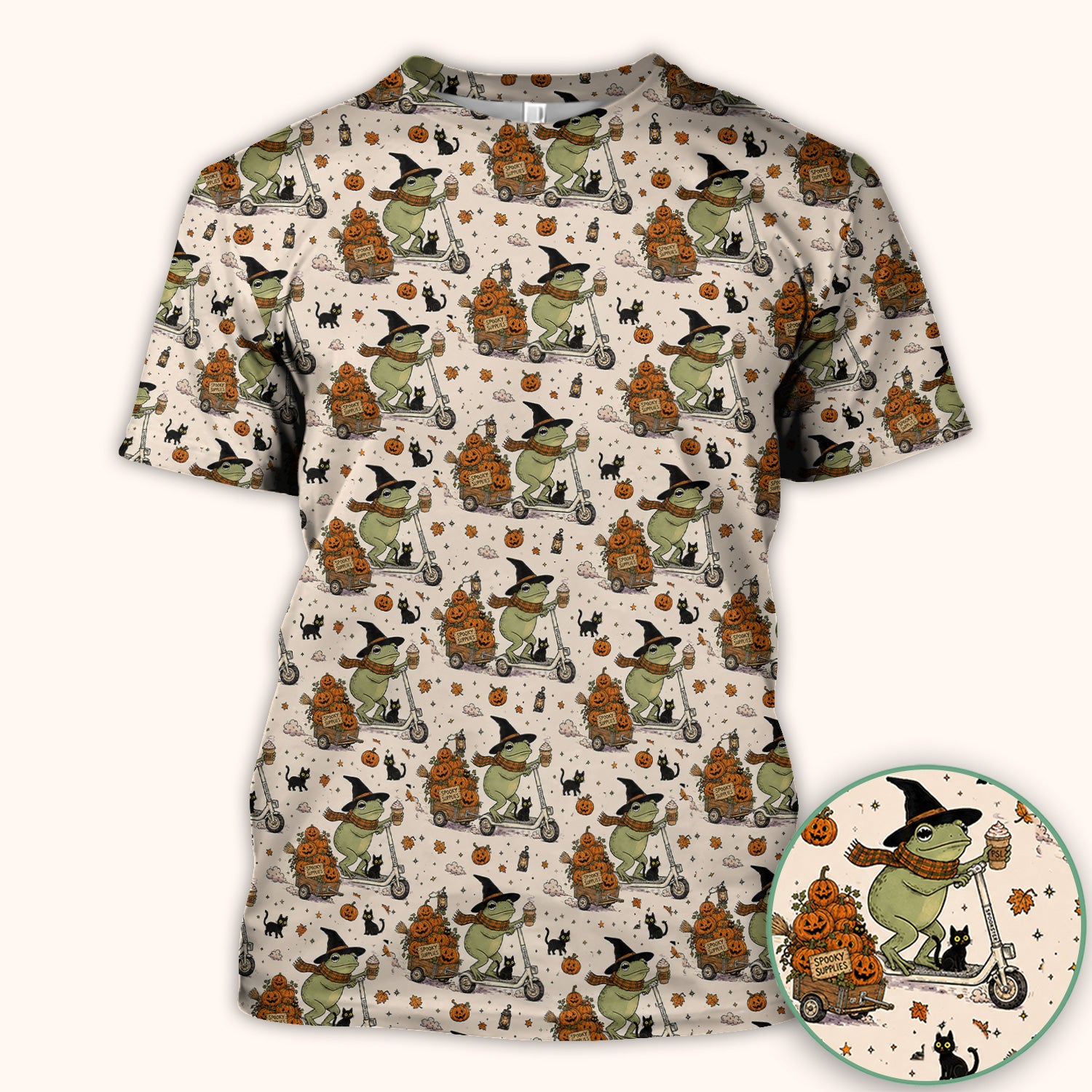 Cute Halloween Witch Frog And Pumpkins Scrub Top, Comfortable Scrubs for Nurses