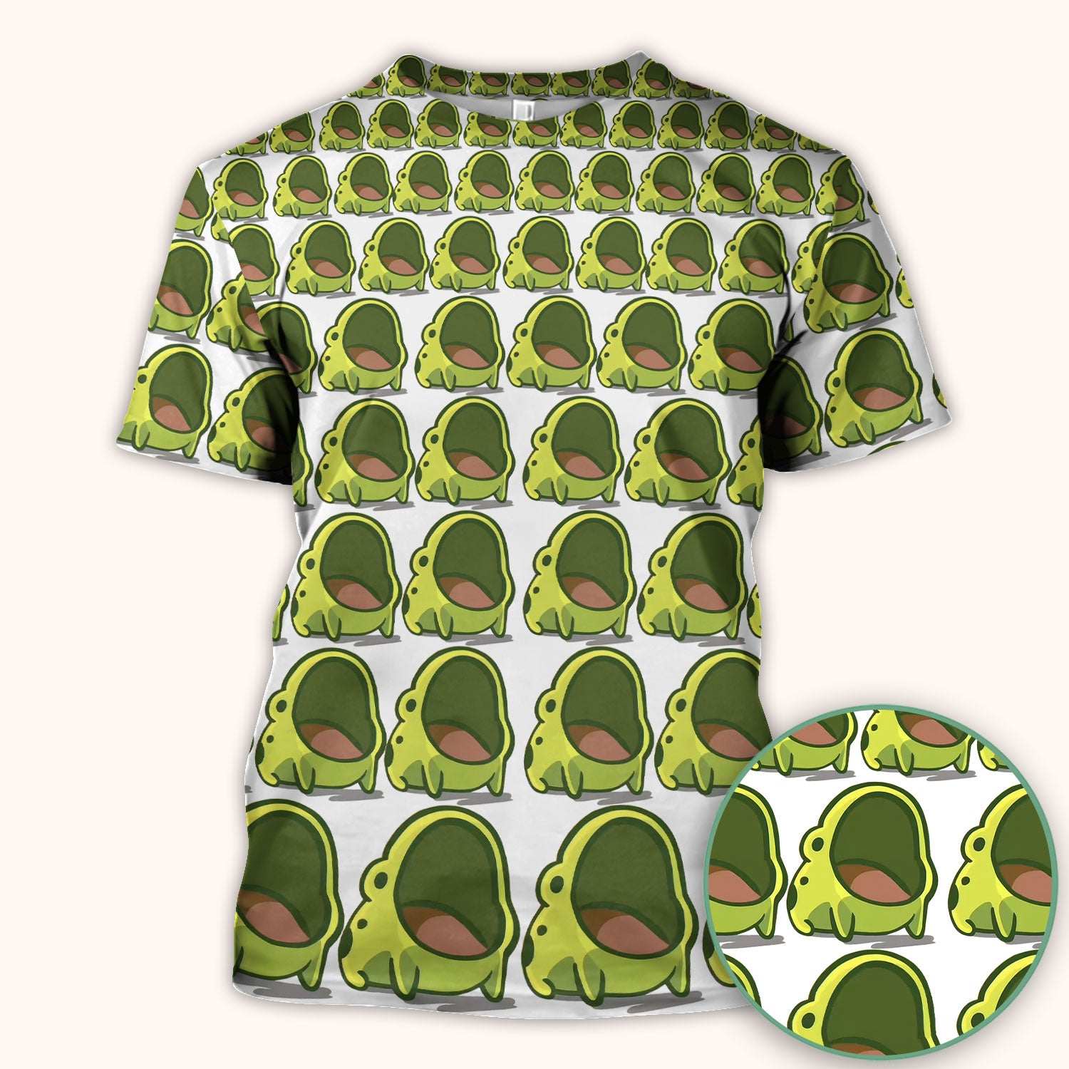 Cute Green Frog Cartoon Pattern Scrub Top, Breathable Fabrics Nursing Uniform