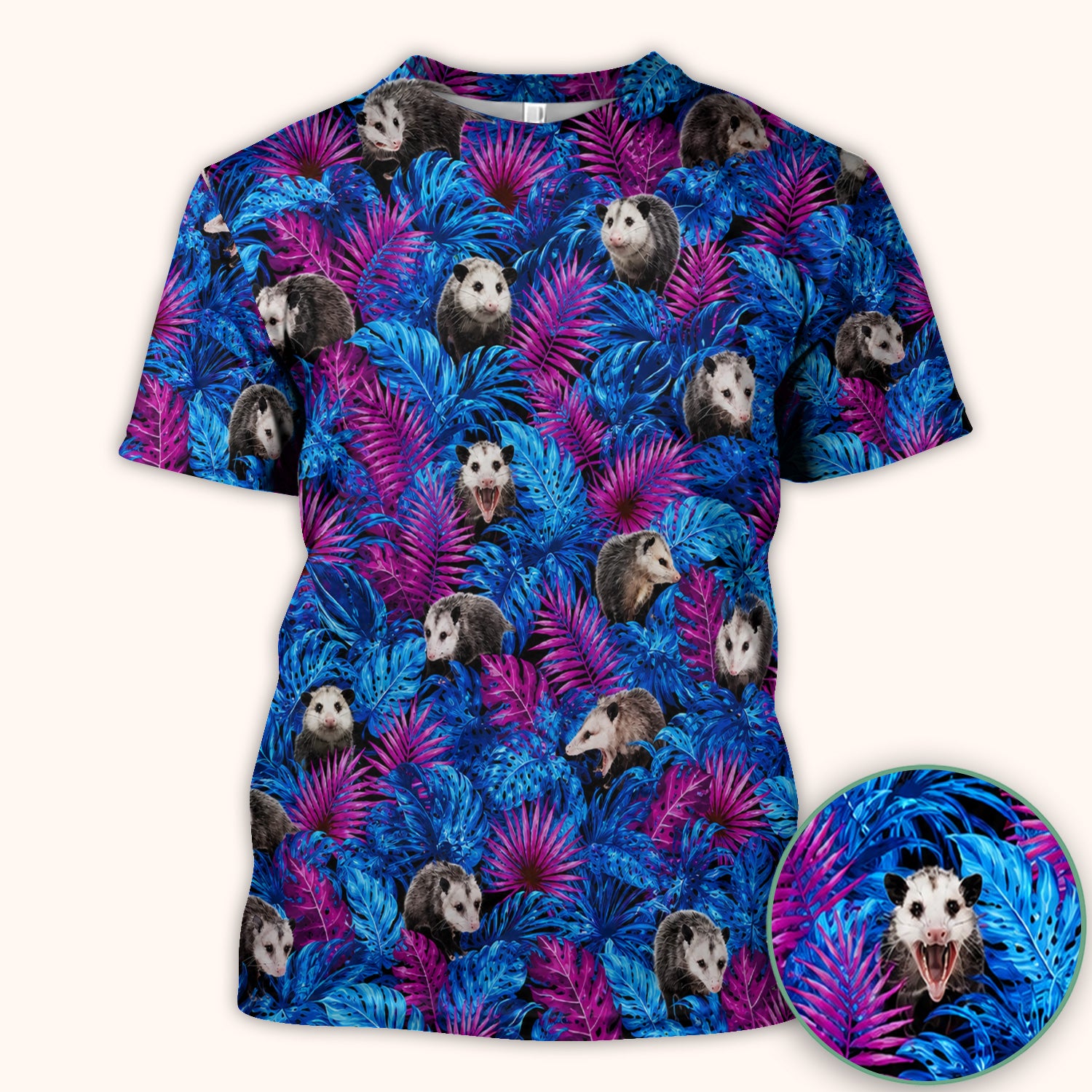 Cute Opossum Tropical Print Scrub Top, Comfortable Scrubs for Nurses