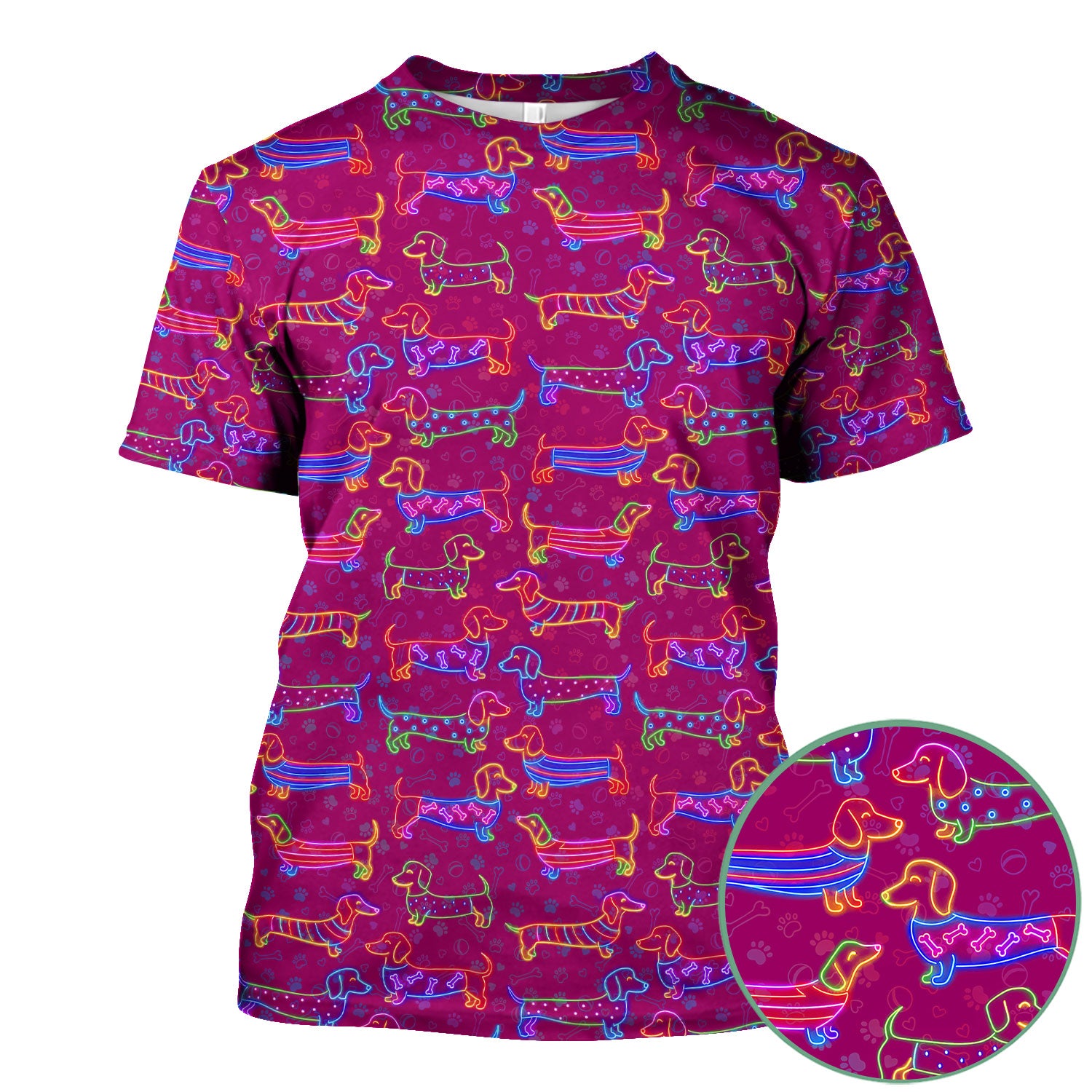Cute Dachshund Scrub Top for Women – Neon Sausage Dog Nursing Shirt – Funny Colorful Wiener Dog Gift for RN CNA LPN