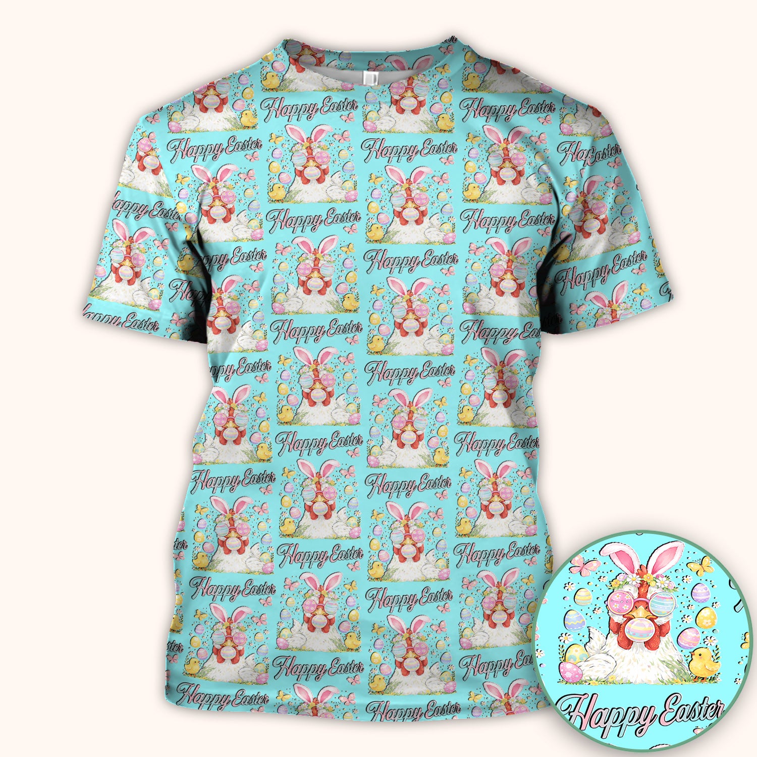Happy Easter Bunny Eggs Pattern Scrub Top, Comfortable Scrubs for Nurses