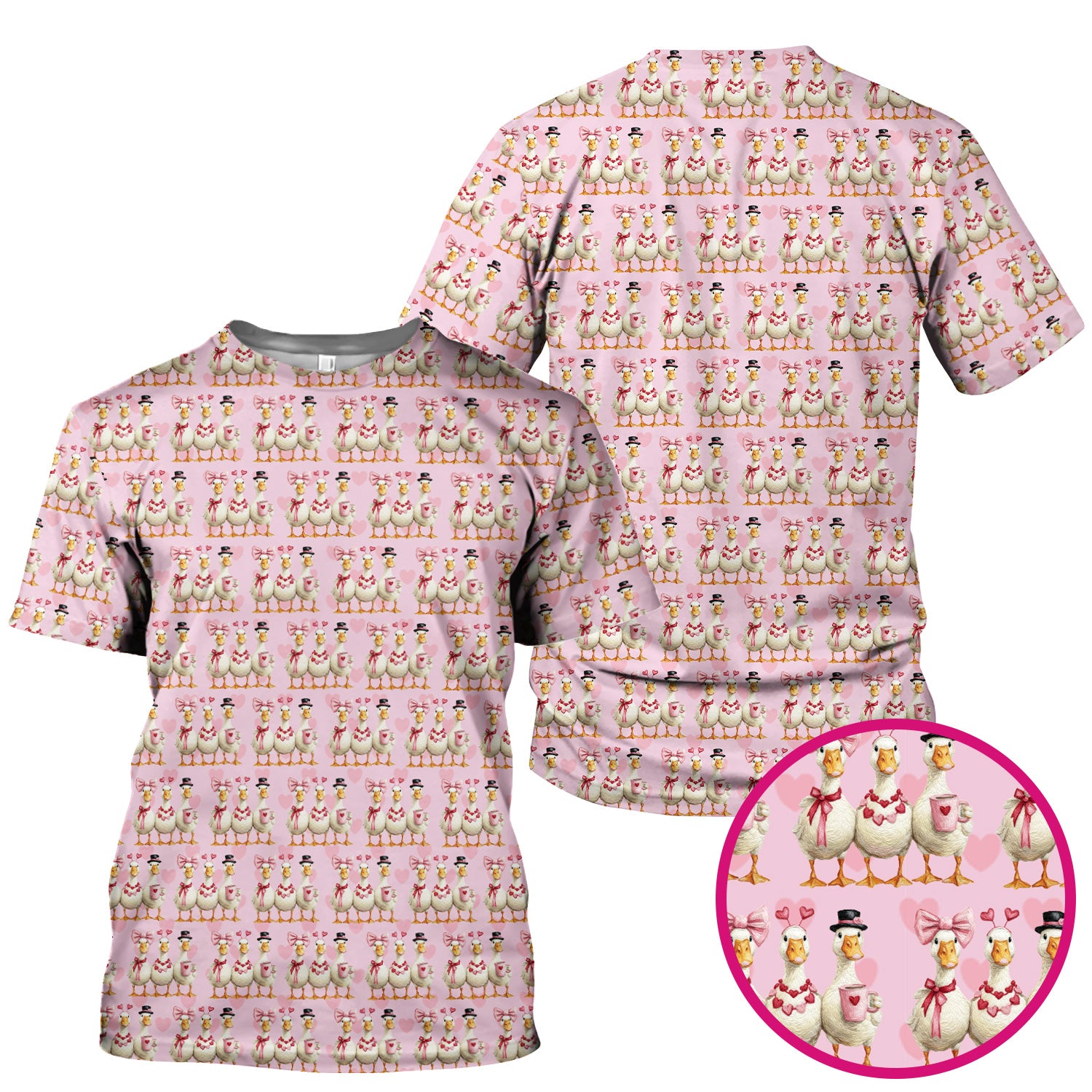 Charming Valentine Goose Heart Pink Design Scrub Top, Comfortable Scrubs for Nurses