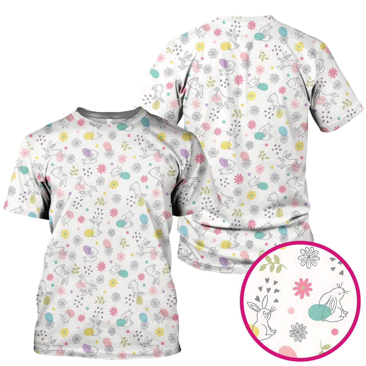 Whimsical Easter Bunny Eggs Pattern Scrub Top, Comfortable Scrubs for Nurses