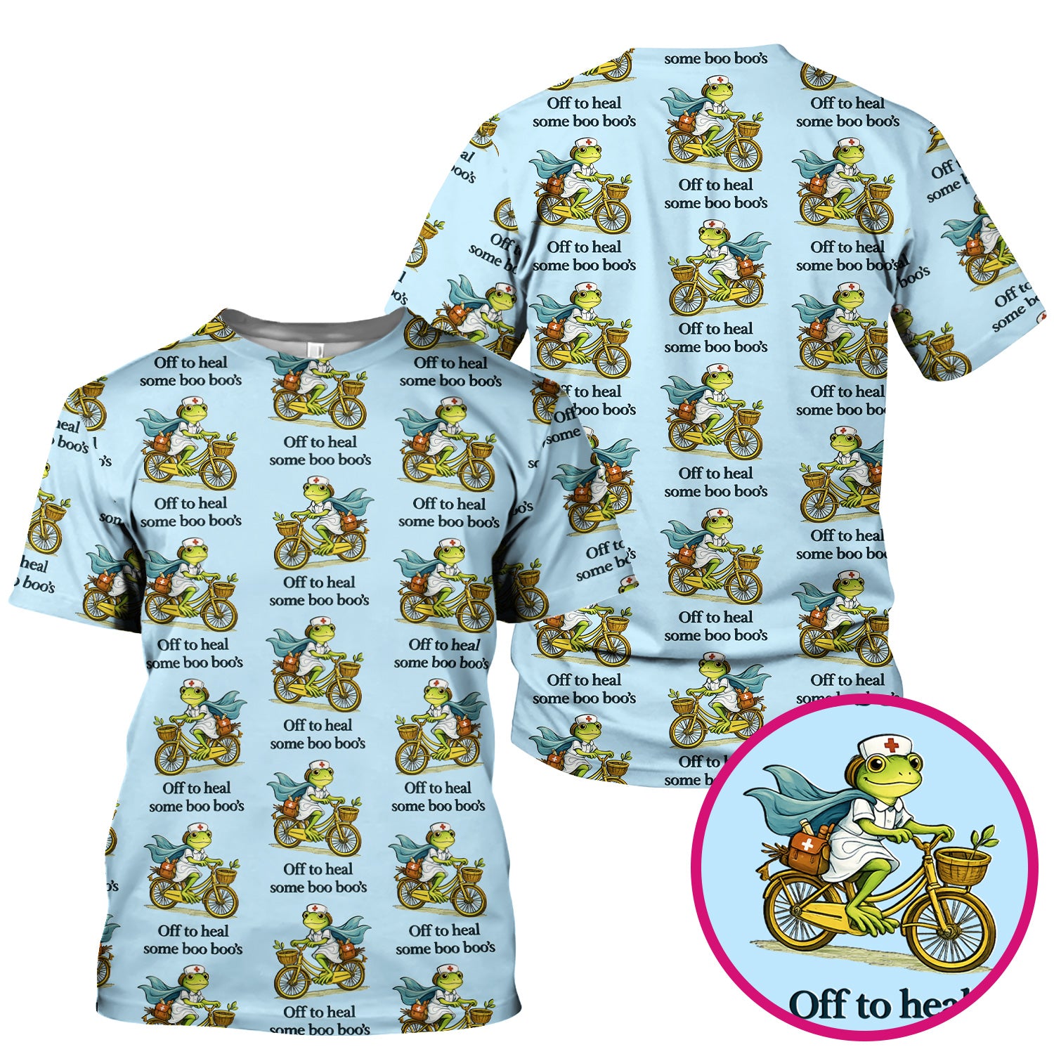 Funny Frog Nurse Cycling Pattern Scrub Top, Comfortable Scrubs for Nurses