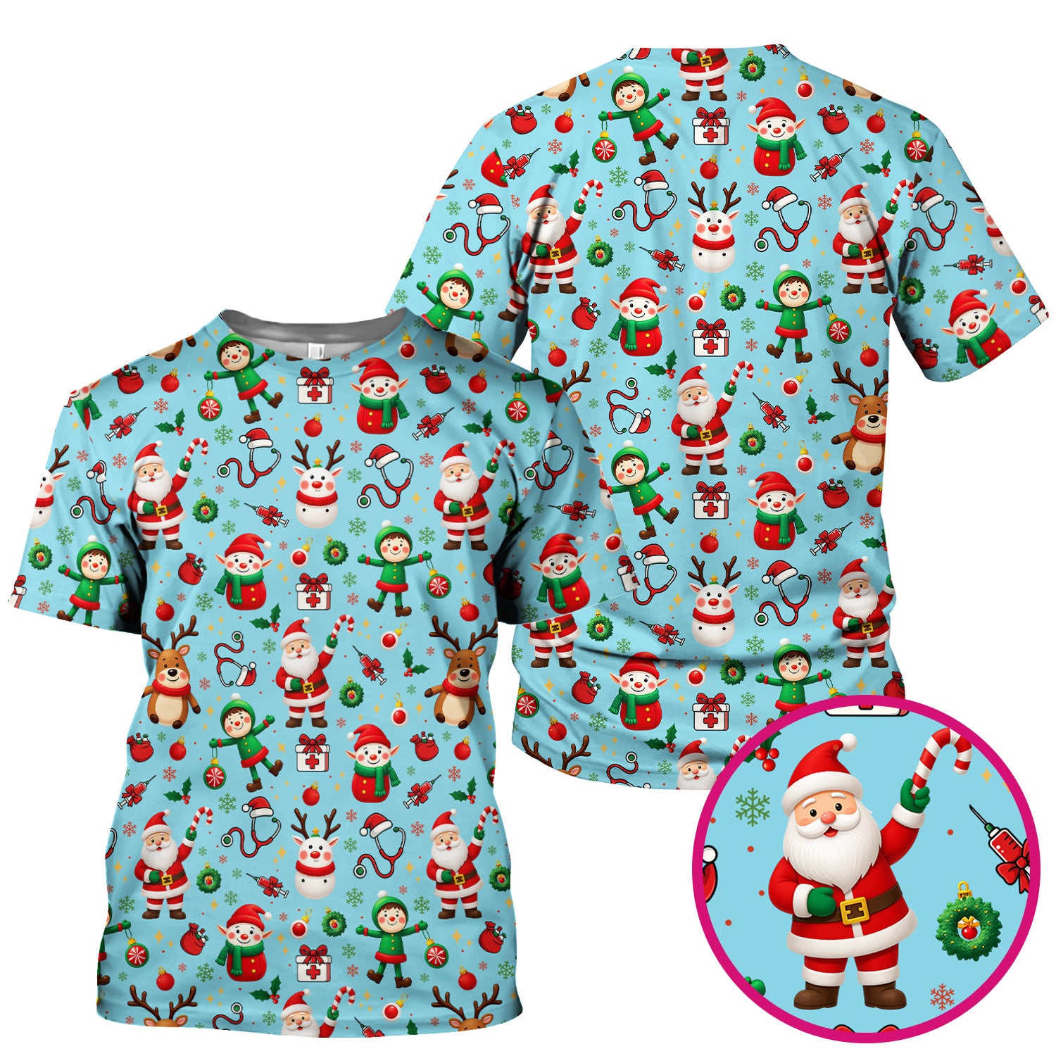 Christmas Scrub Top for Nurse - Cute Santa Elf Reindeer Medical Shirt - Festive Holiday Scrubs for Women RN CNA LPN Gift