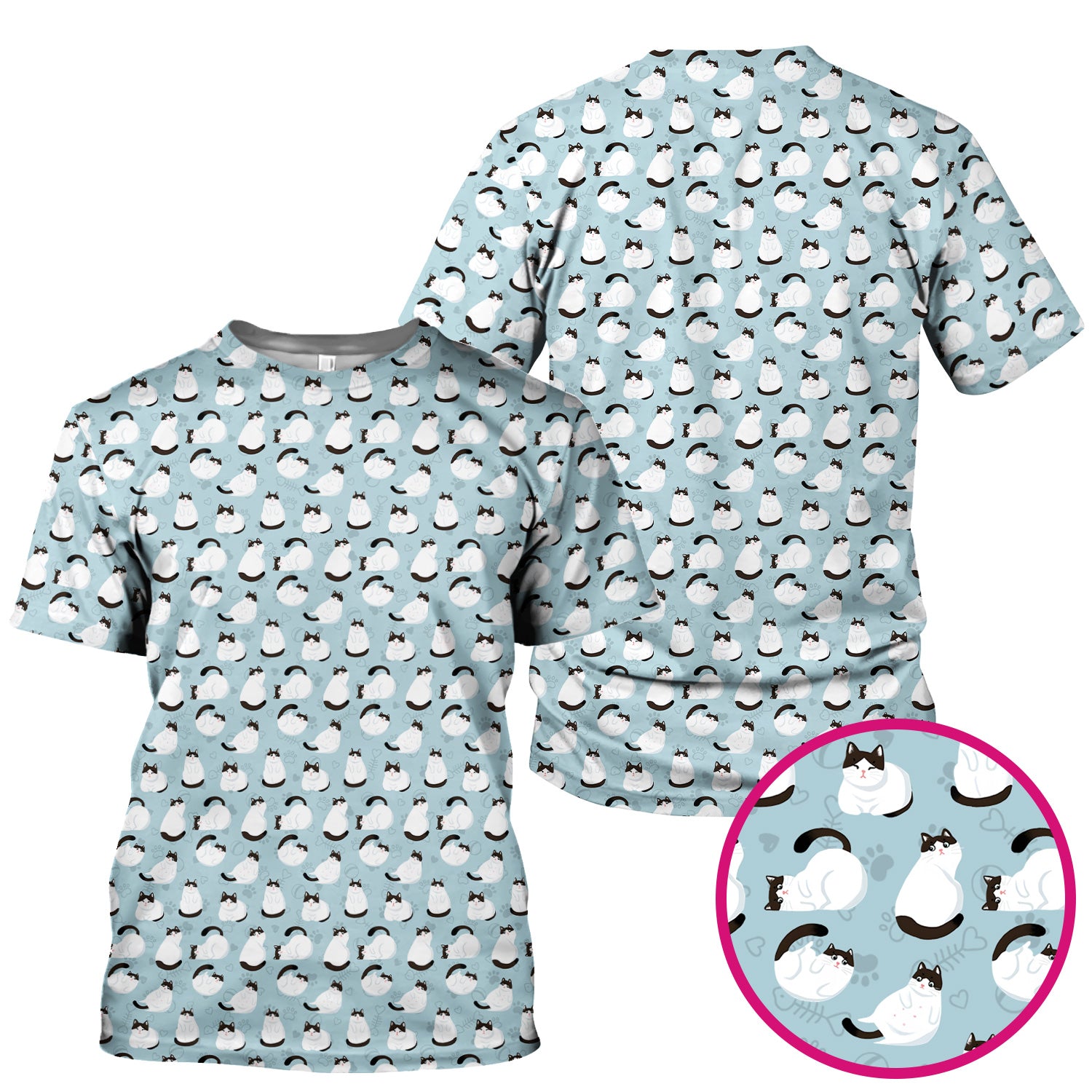 Cute Cat Pattern Medical Scrub Top, Breathable Fabrics Nursing Uniform