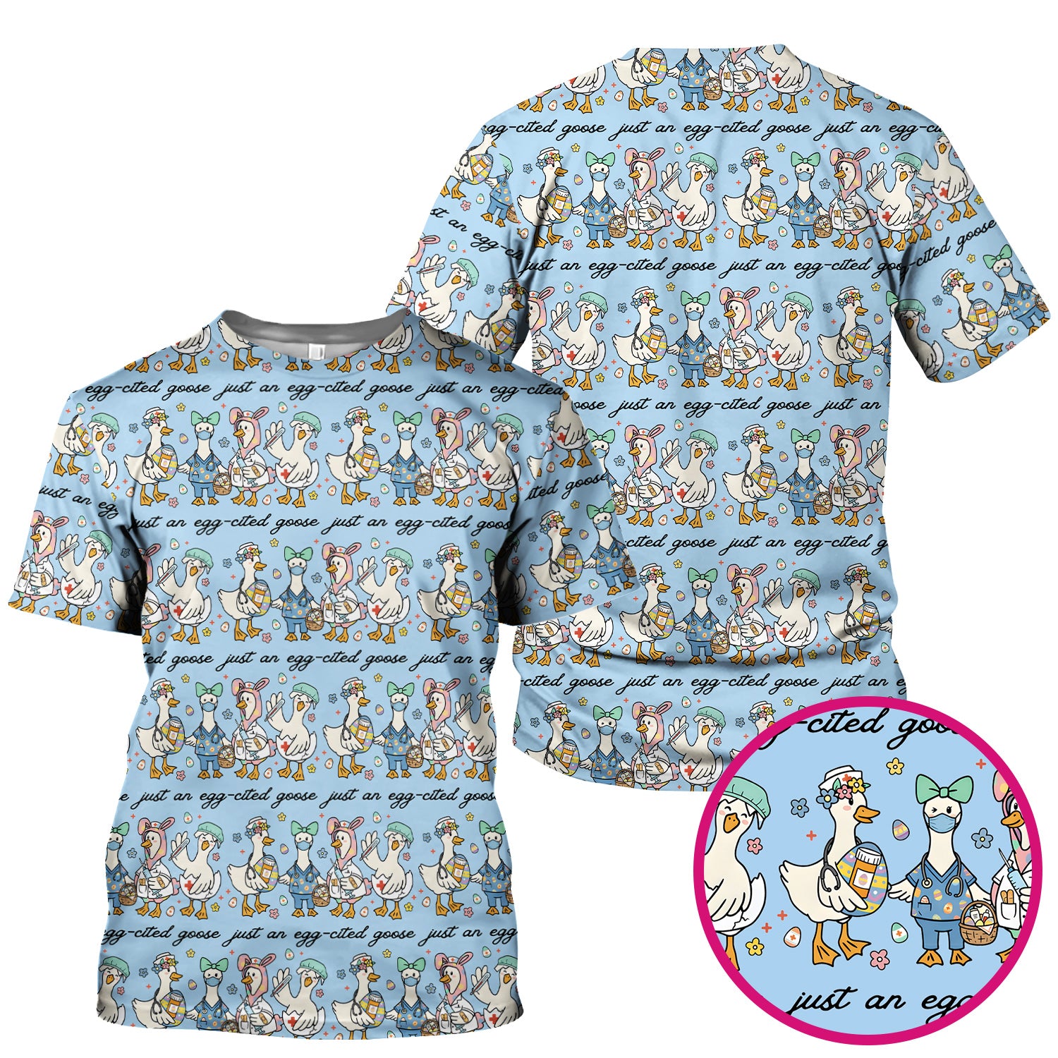 Funny Easter Nurse Goose Pattern Scrub Top, Comfortable Scrubs for Nurses