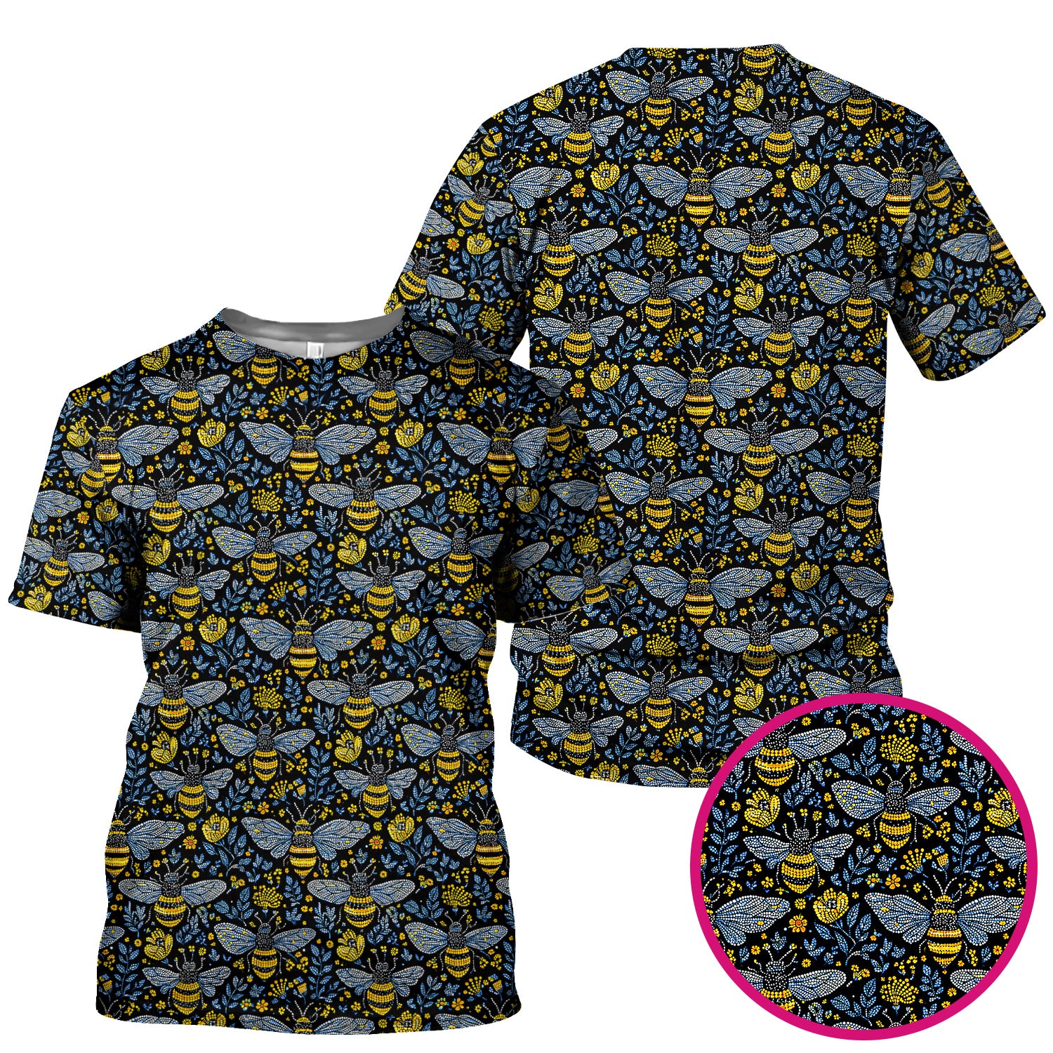 Honey Bee And Wildflower Garden Pattern Scrub Top, Comfortable Scrubs for Nurses