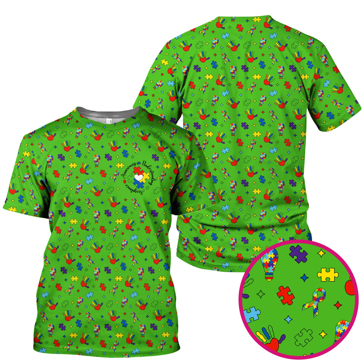 Autism Awareness Colorful Puzzle Pattern Scrub Top, Comfortable Scrubs for Nurses