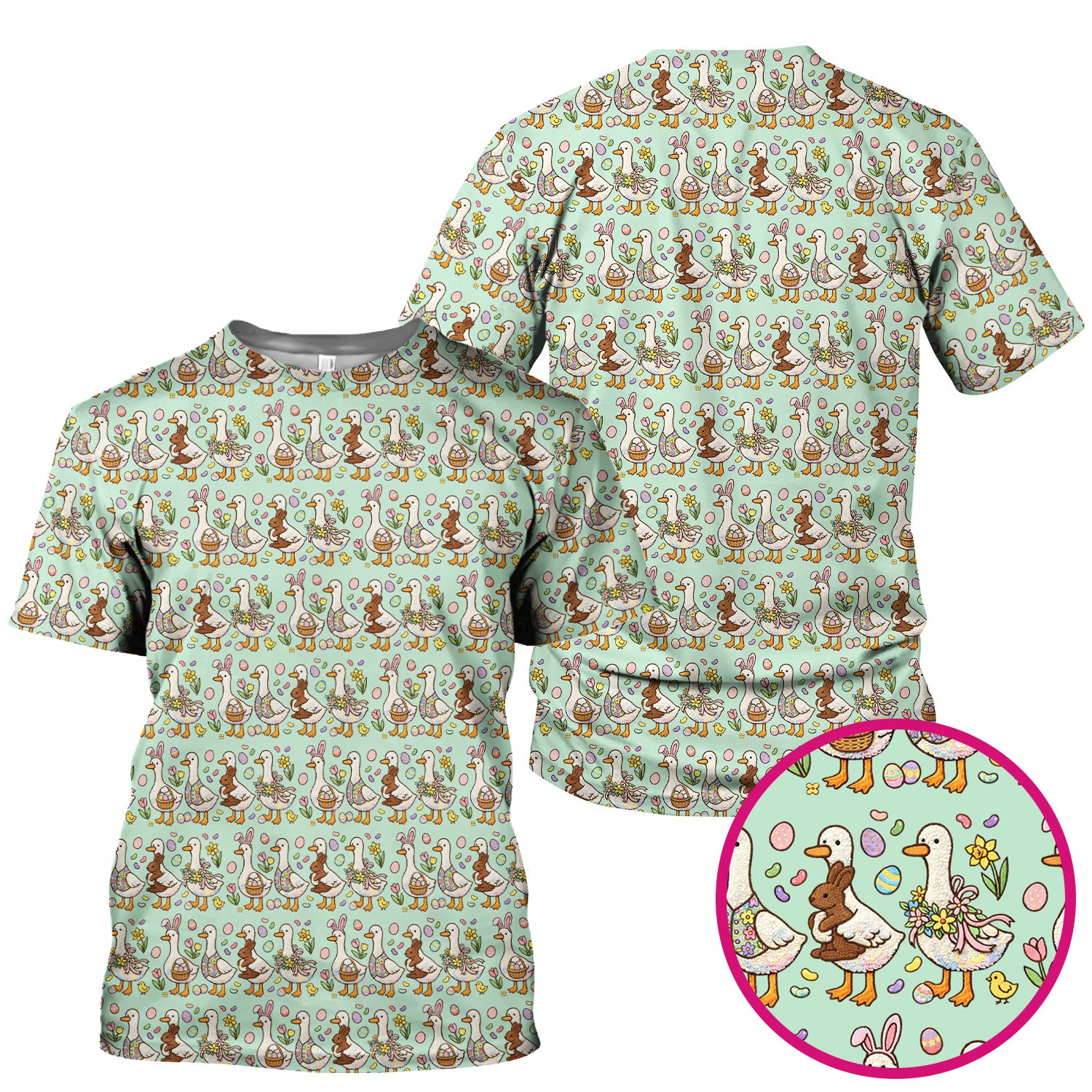 Easter Theme Duck and Bunny Egg Floral Print Scrub Top, Comfortable Scrubs for Nurses