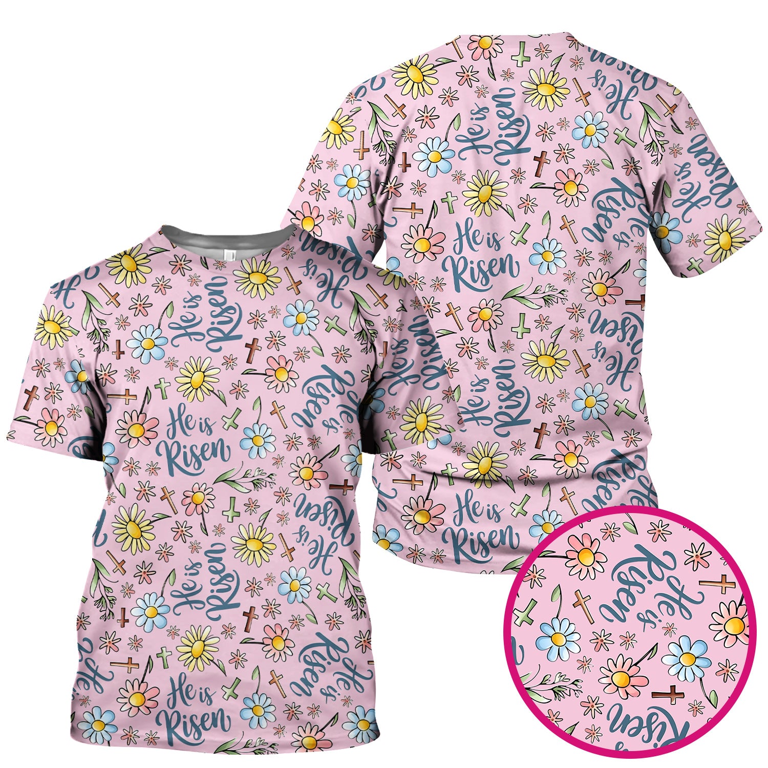 He Is Risen Cross Flower Pattern Scrub Top, Comfortable Scrubs For Nurses