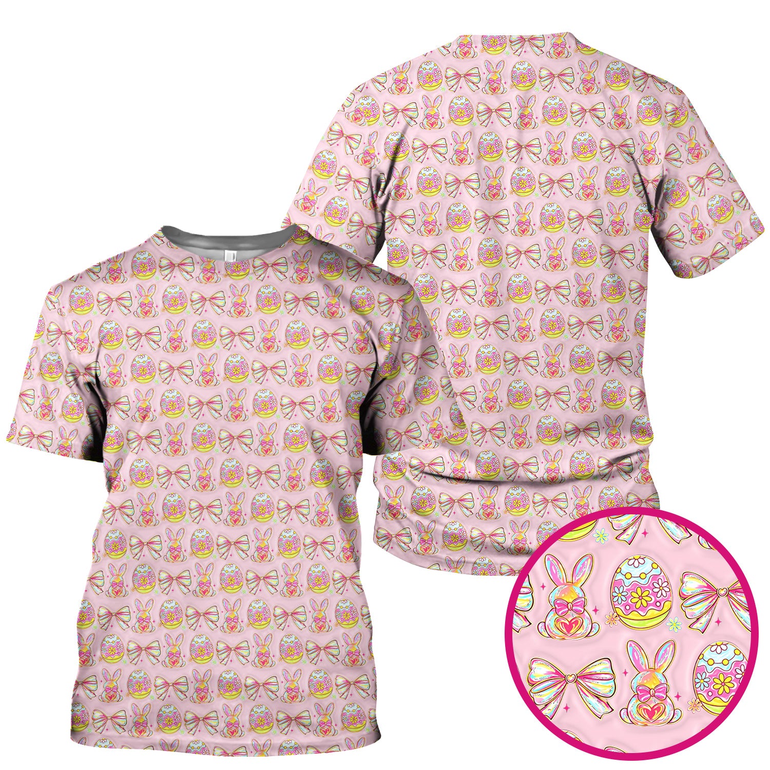 Easter Bunny Pastel Egg Bow Pattern Scrub Top, Breathable Fabrics Nursing Uniform