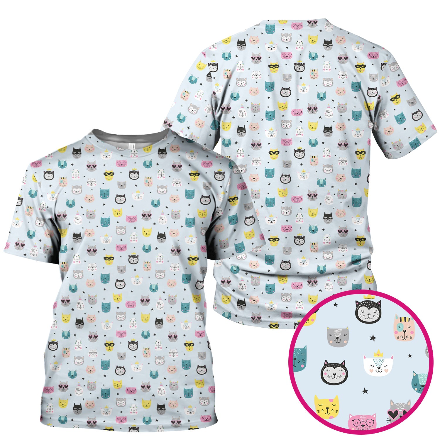 Cute Colorful Cat Pattern Scrub Top, Comfortable Scrubs for Nurses