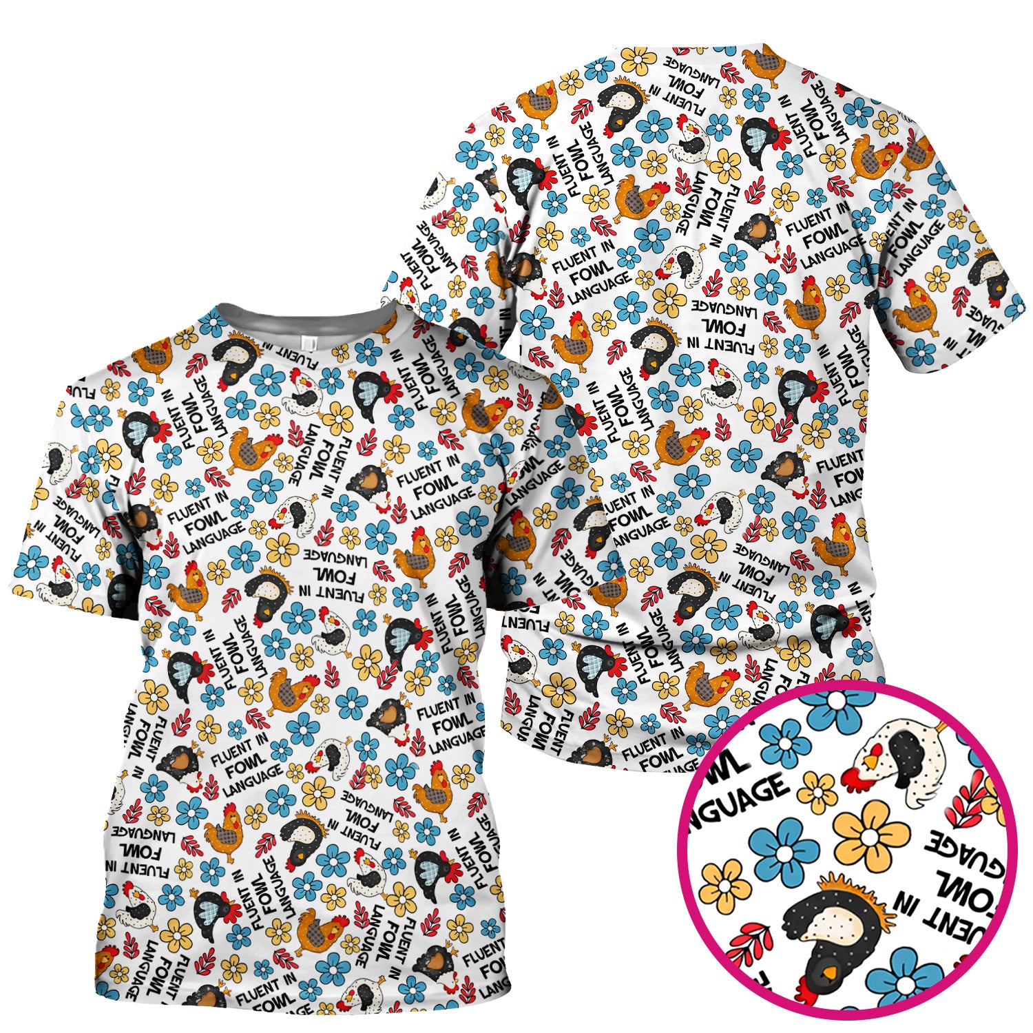 Funny Chicken Fluent in Fowl Language Pattern Scrub Top, Comfortable Scrubs for Nurses