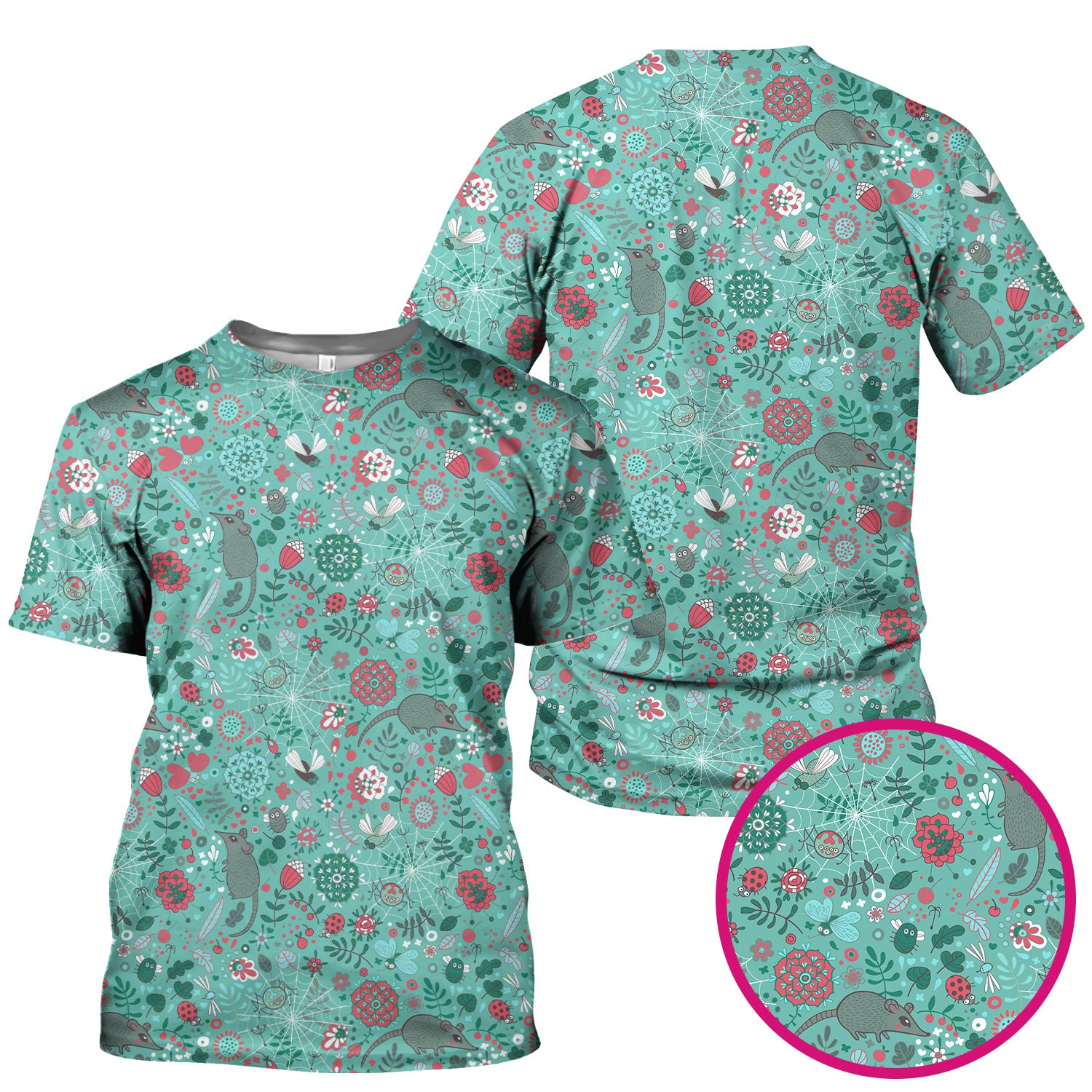 Woodland Mouse Floral Pattern Scrub Top, Comfortable Scrubs for Nurses
