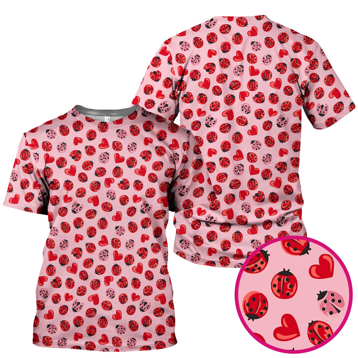 Cute Ladybug and Red Heart All Over Print Scrub Top, Comfortable Scrubs for Nurses