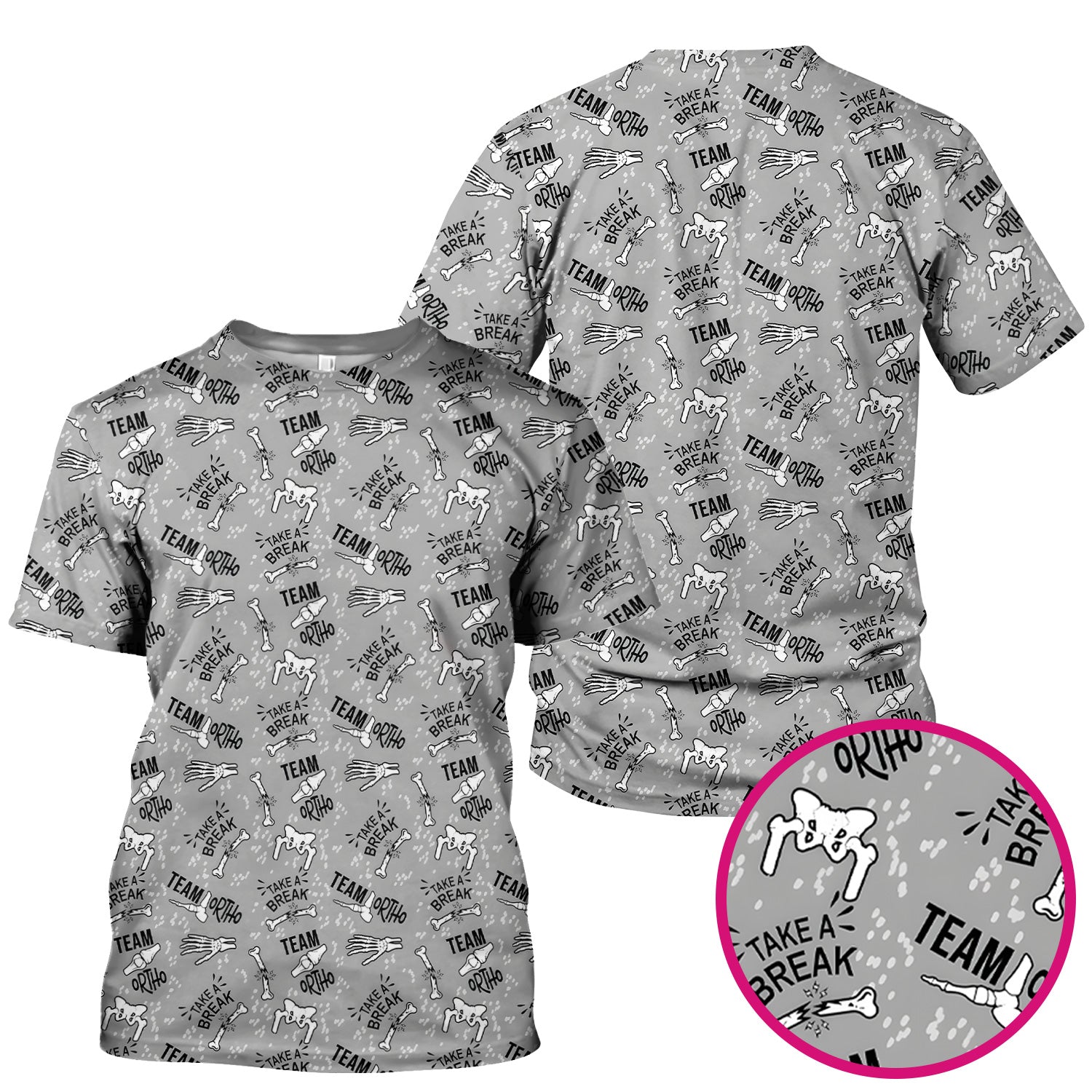 Team Ortho Bone Joint Print Scrub Top, Breathable Fabrics Nursing Uniform
