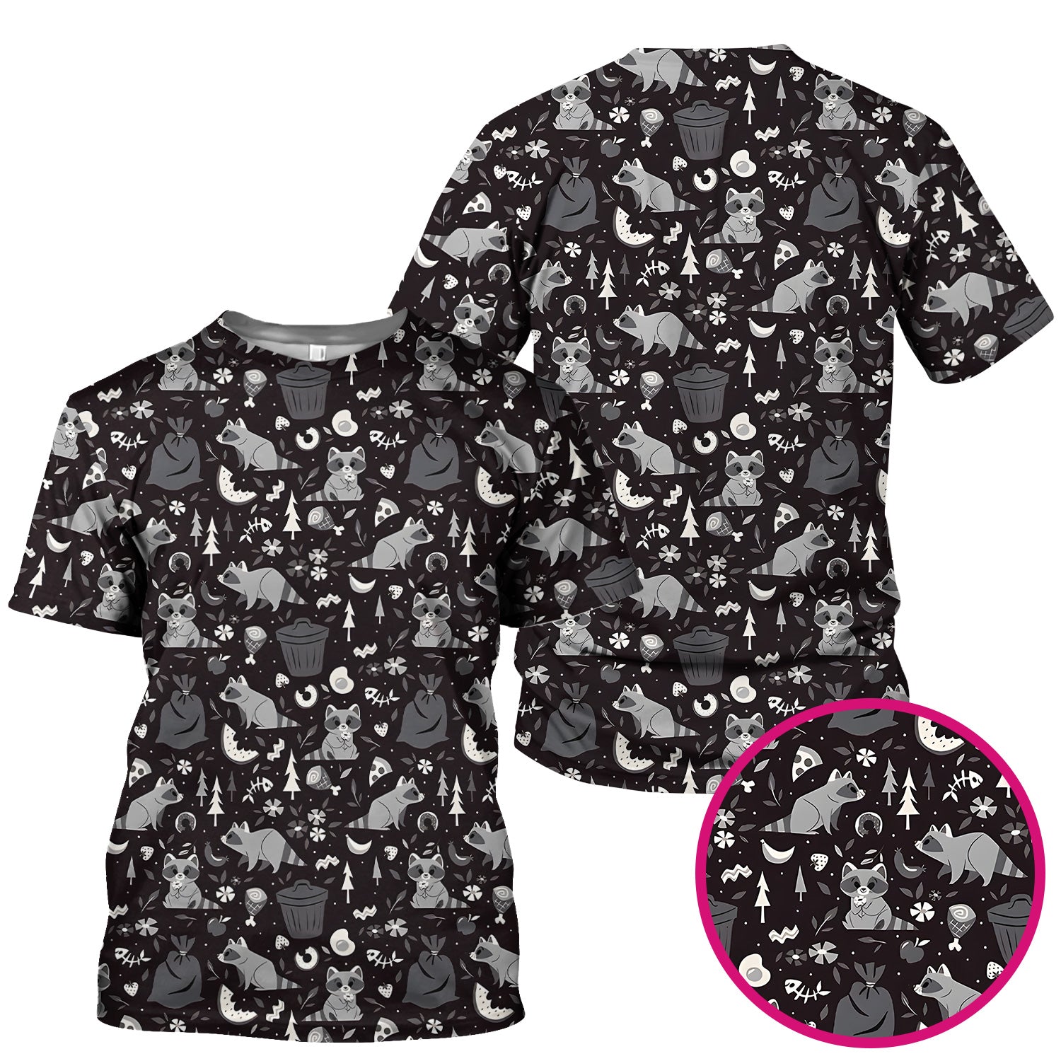 Cute Raccoon Forest Food Pattern Scrub Top, Breathable Fabrics Nursing Uniform
