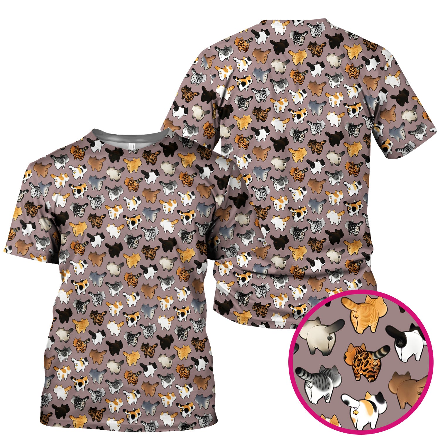 Cat Butt Pattern Medical Scrub Top, Breathable Fabrics Nursing Uniform