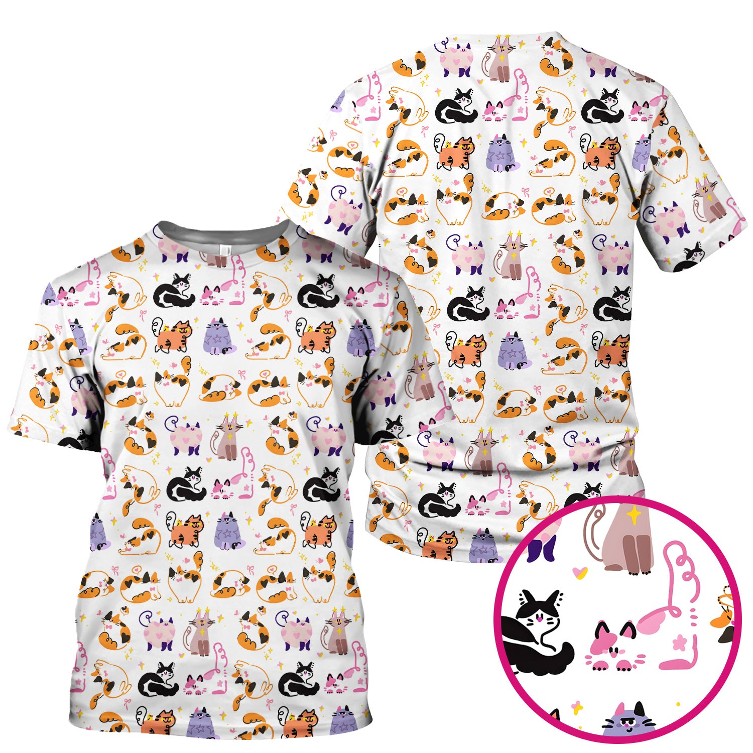 Funny Cat Pattern Scrub Top, Cute Cats Nursing Uniform For Women