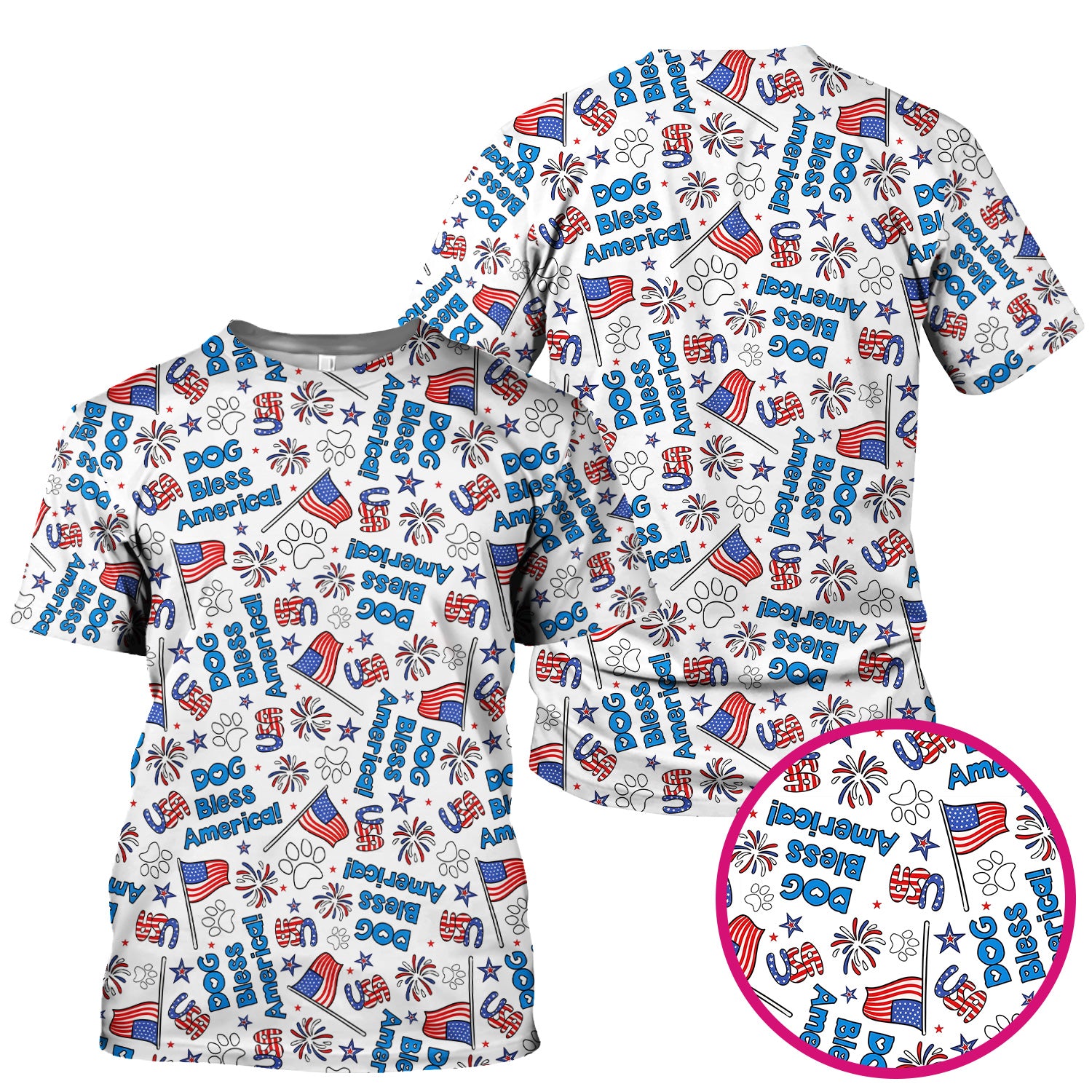 Funny Patriotic Dog Bless America Flag Pattern Scrub Top, Comfortable Scrubs for Nurses