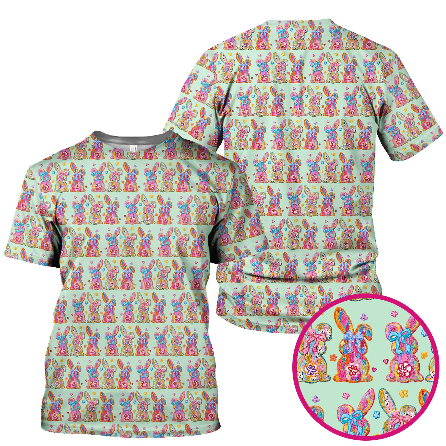 Cute Pastel Bunny Floral Pattern Scrub Top, Comfortable Scrubs for Nurses, Easter