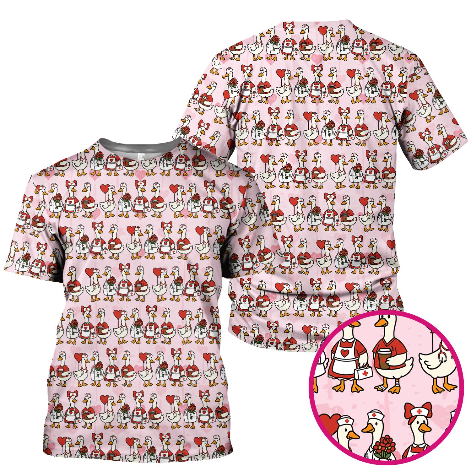 Valentine Nurse Goose Pattern Scrub Top, Comfortable Scrubs for Nurse