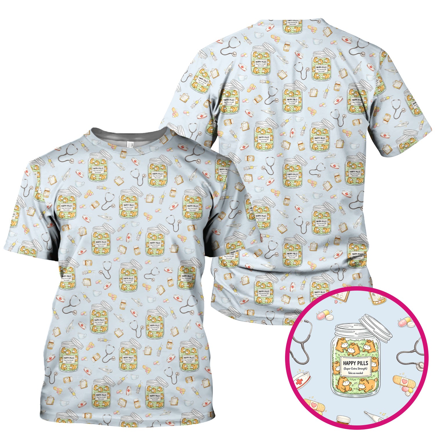Happy Pills Horse Medical Print Nurse Scrub Top, Comfortable Scrubs for Nurses