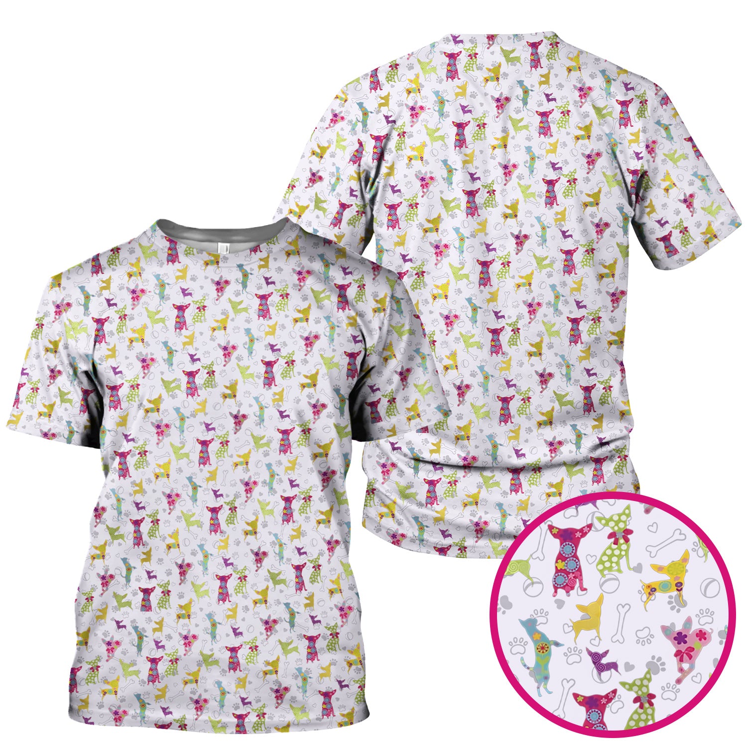 Colorful Playful Dog Print Nurse Scrub Top, Comfortable Scrubs for Nurses