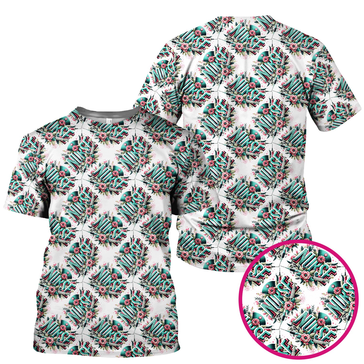 Cute Nurse Typography Floral Medical Pattern Scrub Top, Comfortable Scrubs for Nurses