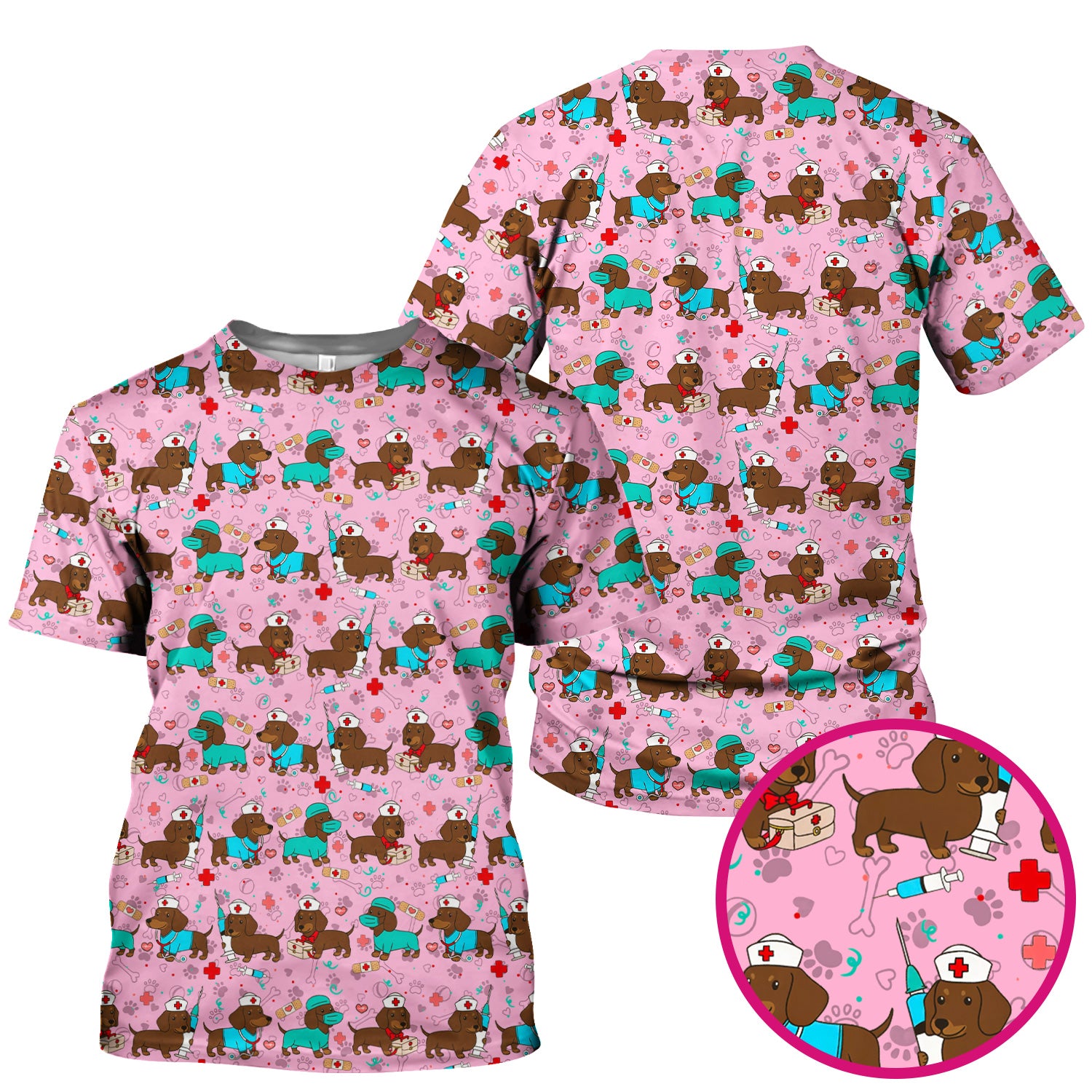 Cute Wiener Dog Dachshund Nurse Scrub Top, Funny Dachshund Dog Scrubs Shirt, Breathable Fabrics Nursing Uniform