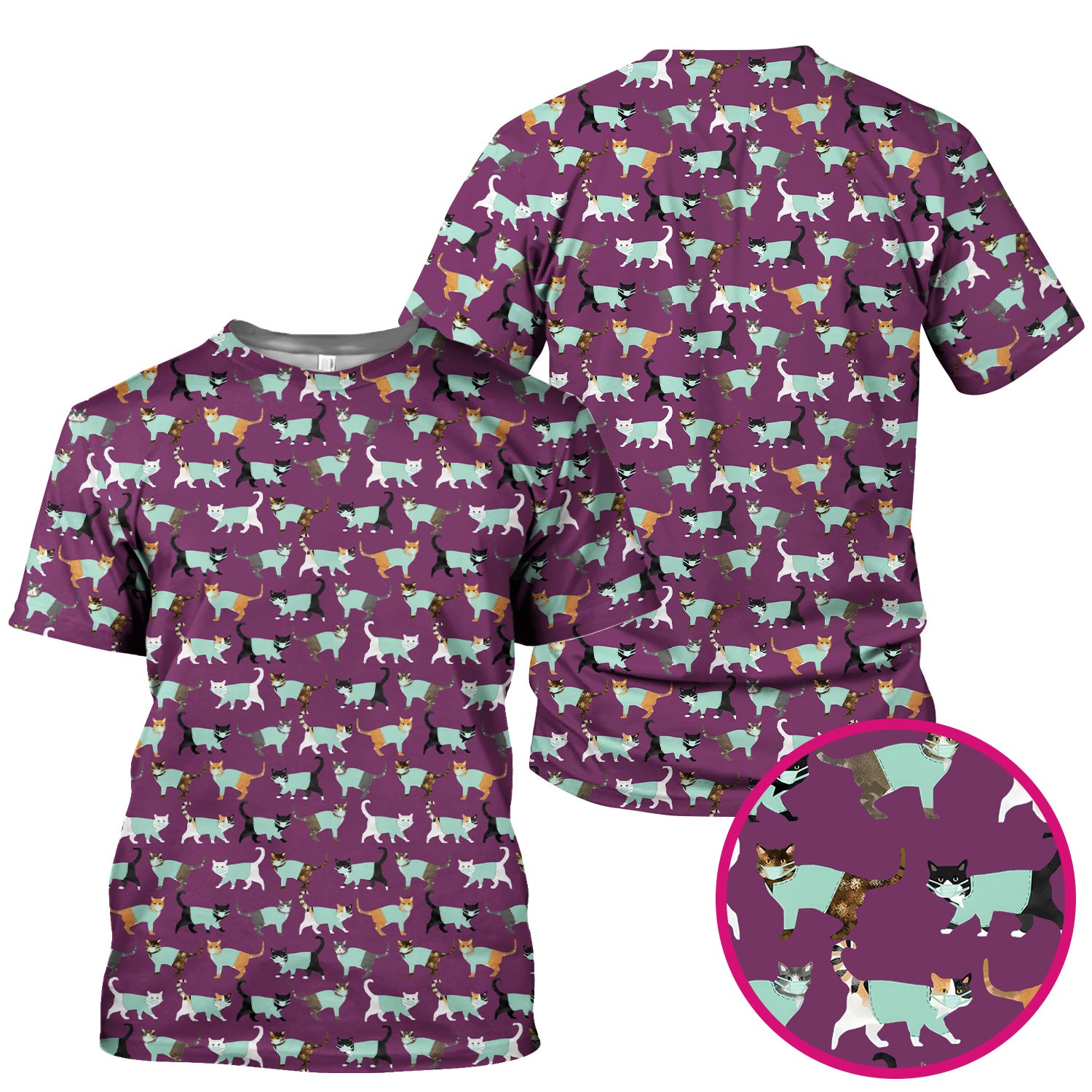 Playful Cat Nurse All Over Print Scrub Top, Comfortable Scrubs for Nurses
