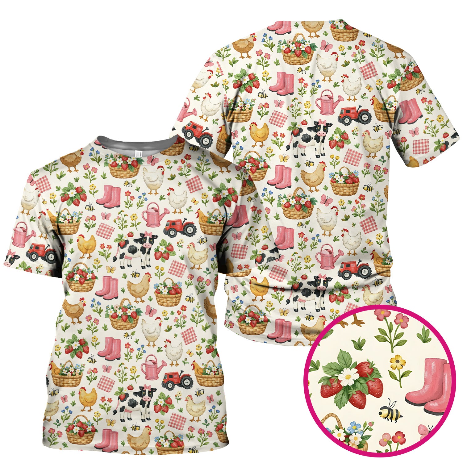 Whimsical Farm Animals Garden Pattern Scrub Top, Comfortable Scrubs for Nurses